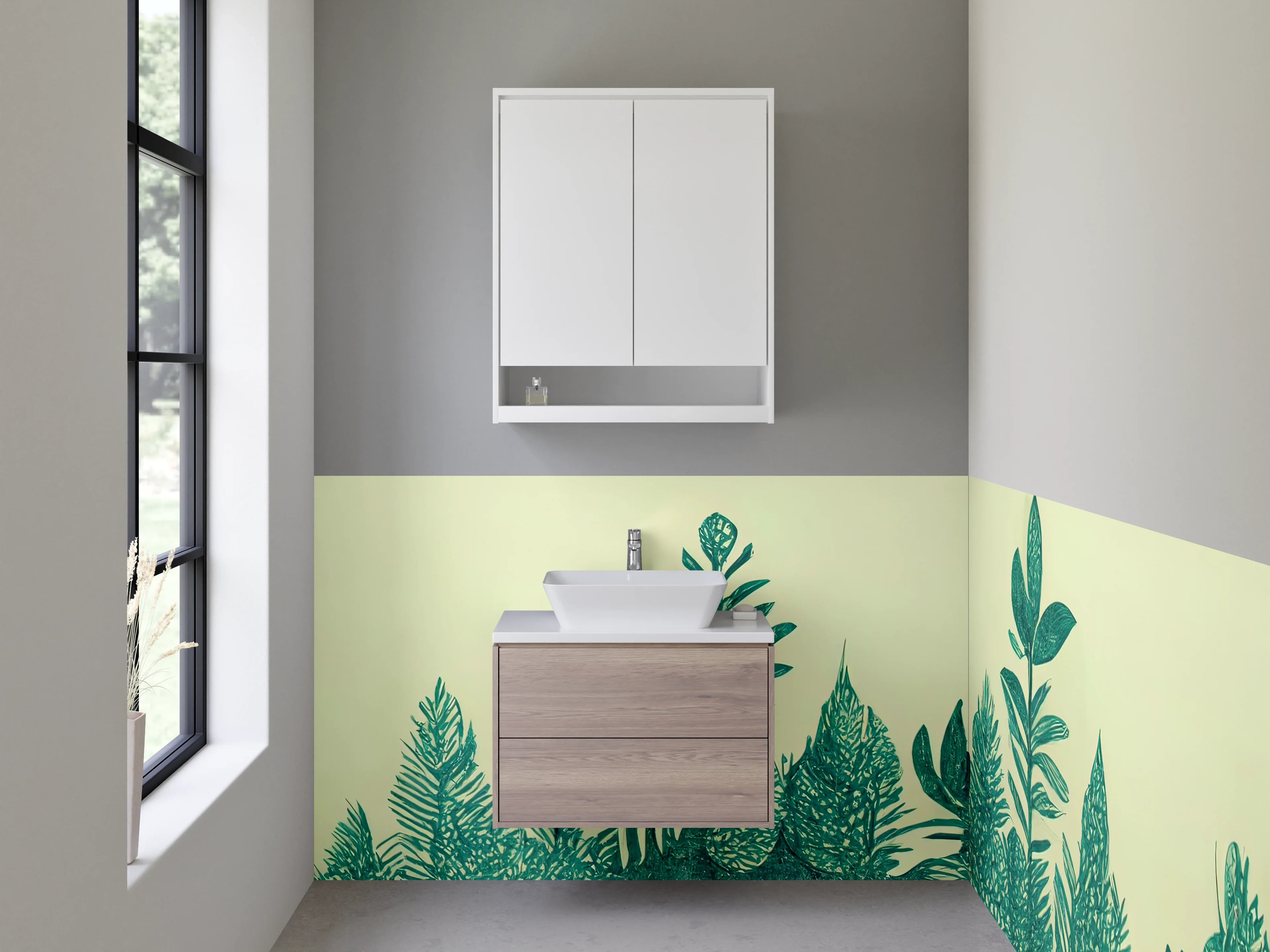 Waschbecken-Rückwand - Botanisches Design: Grüne Blätter Illustration