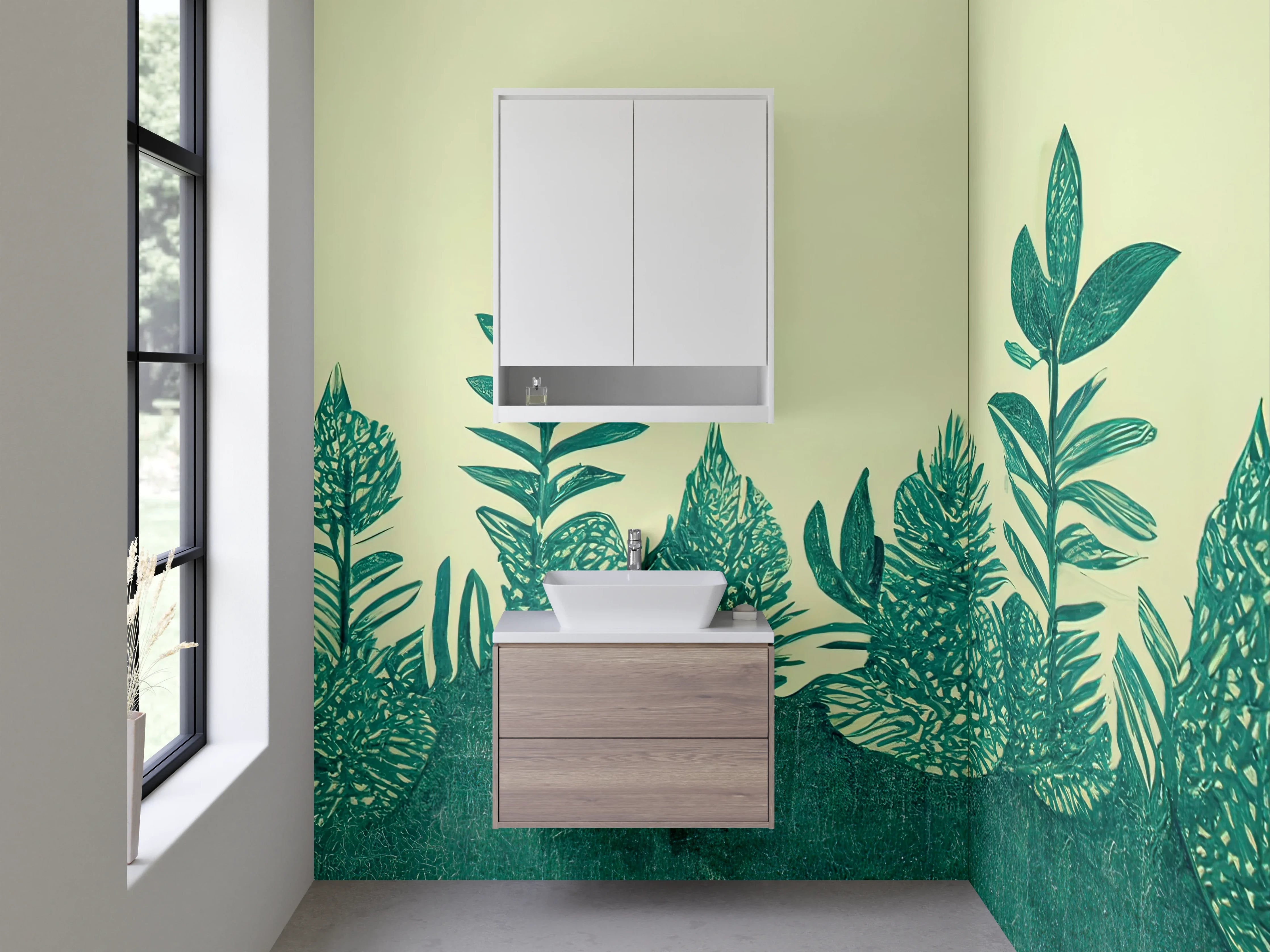 Waschbecken-Rückwand - Botanisches Design: Grüne Blätter Illustration