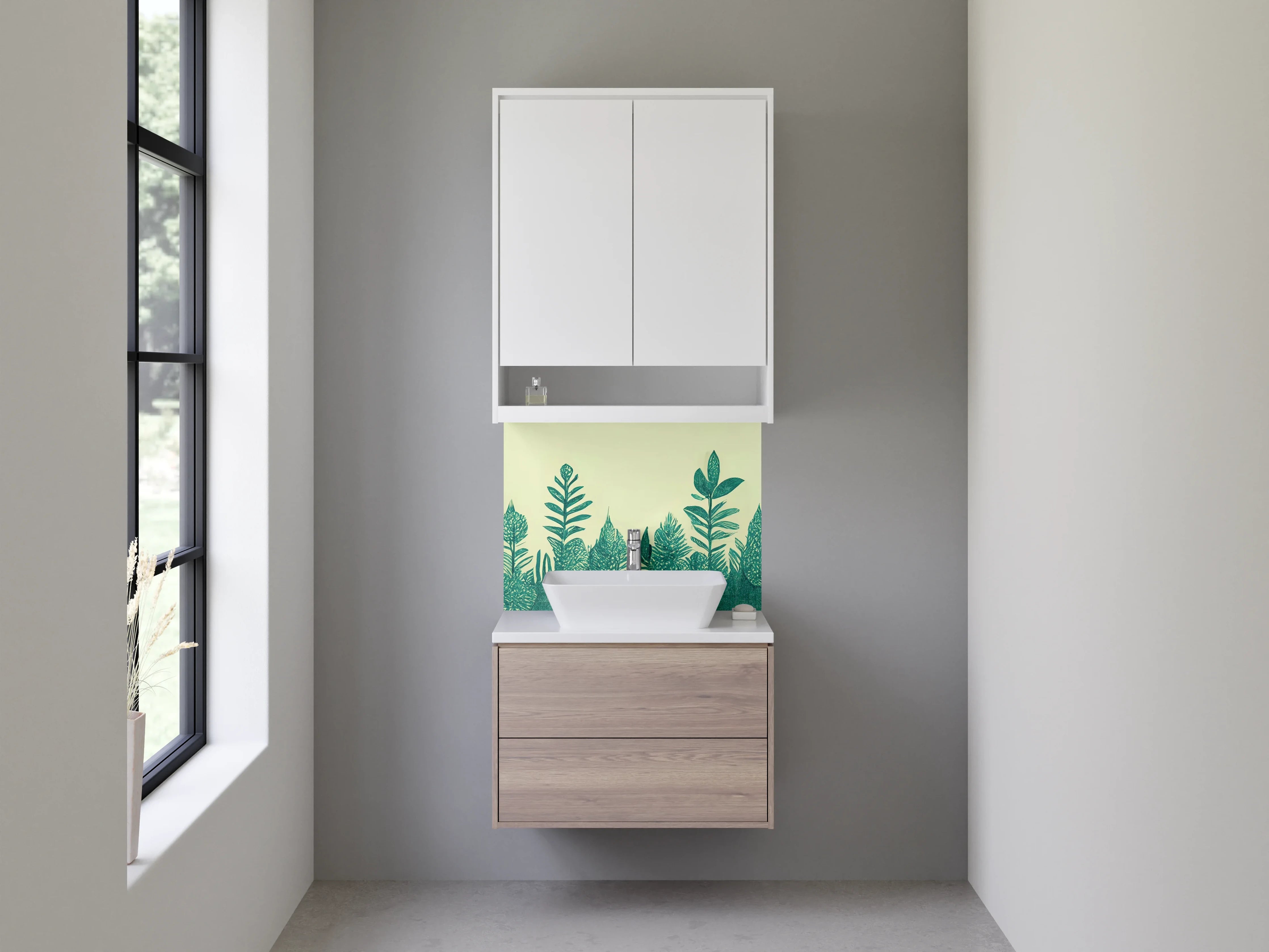 Waschbecken-Rückwand - Botanisches Design: Grüne Blätter Illustration