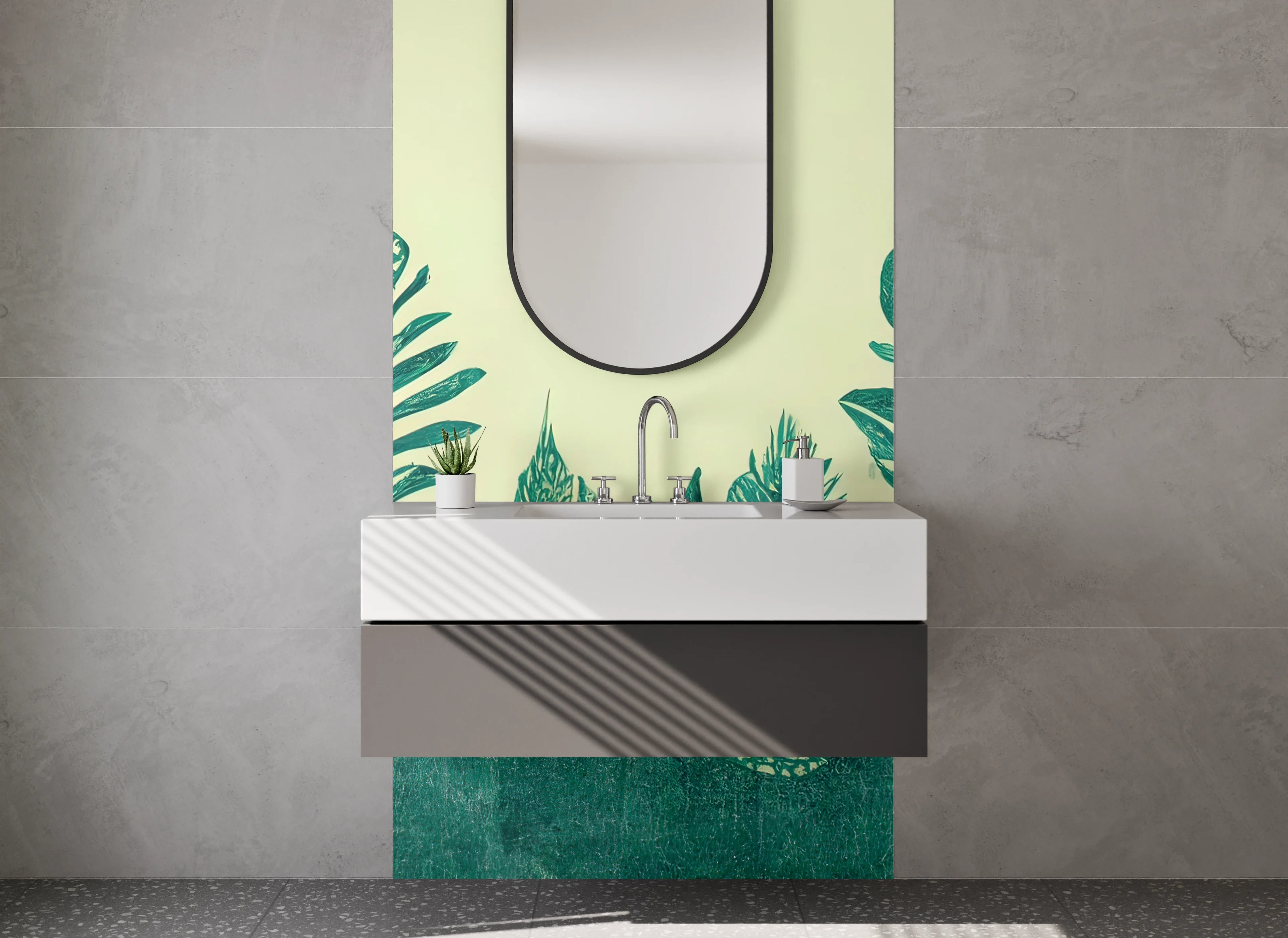 Waschbecken-Rückwand - Botanisches Design: Grüne Blätter Illustration