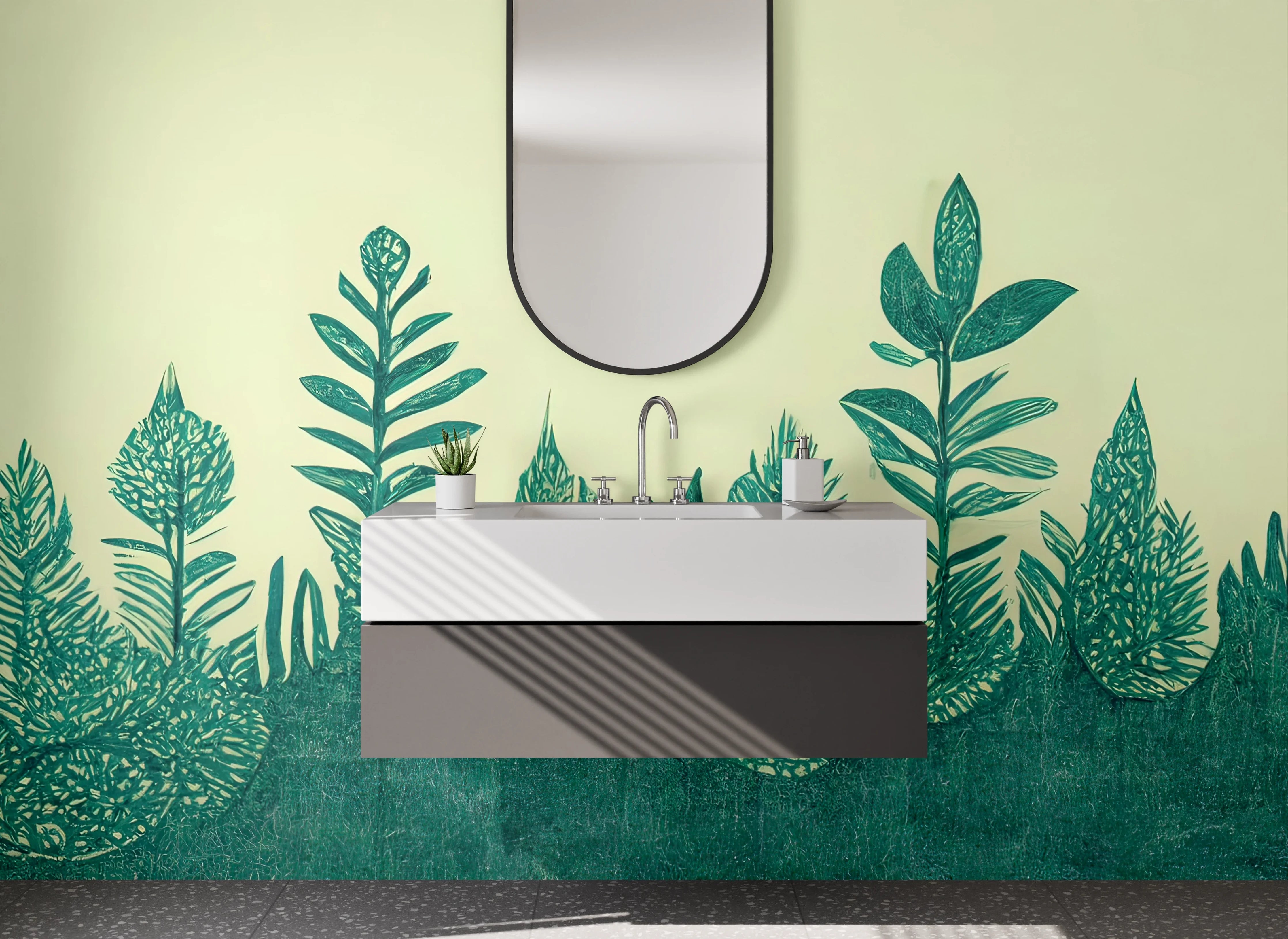Waschbecken-Rückwand - Botanisches Design: Grüne Blätter Illustration