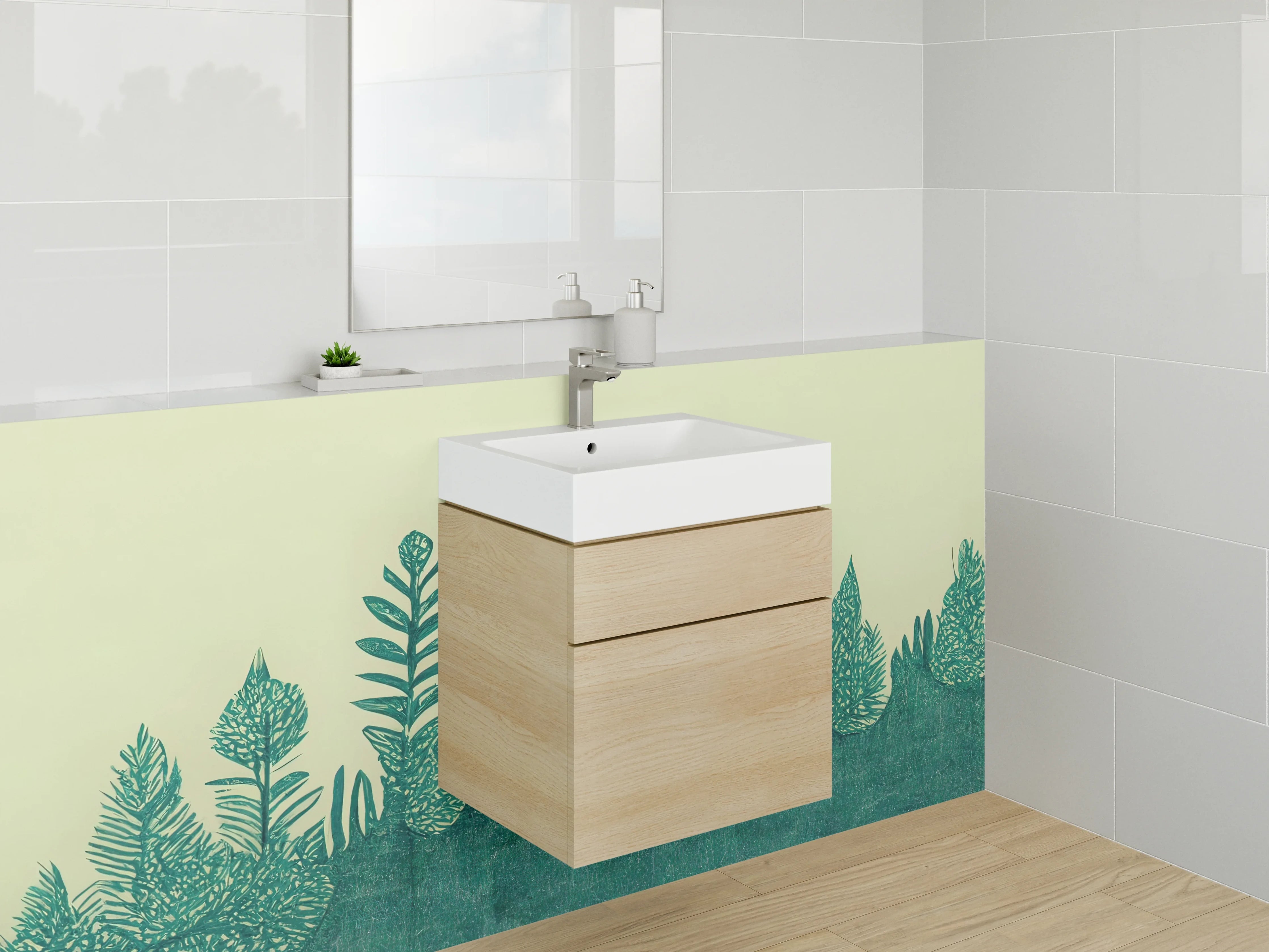 Waschbecken-Rückwand - Botanisches Design: Grüne Blätter Illustration