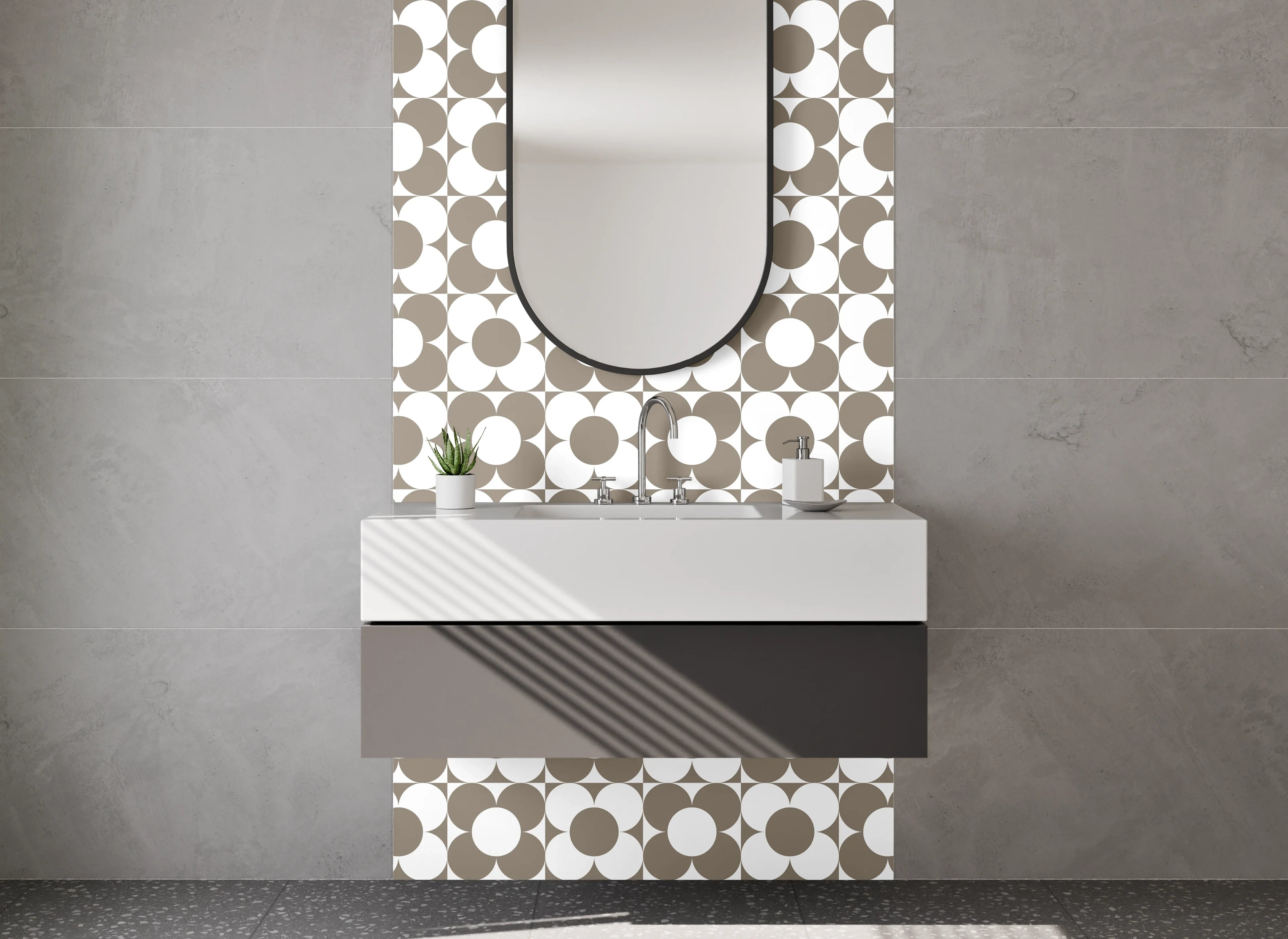 Waschbecken-Rückwand - Braun-Grau Geometrie Vintage Muster