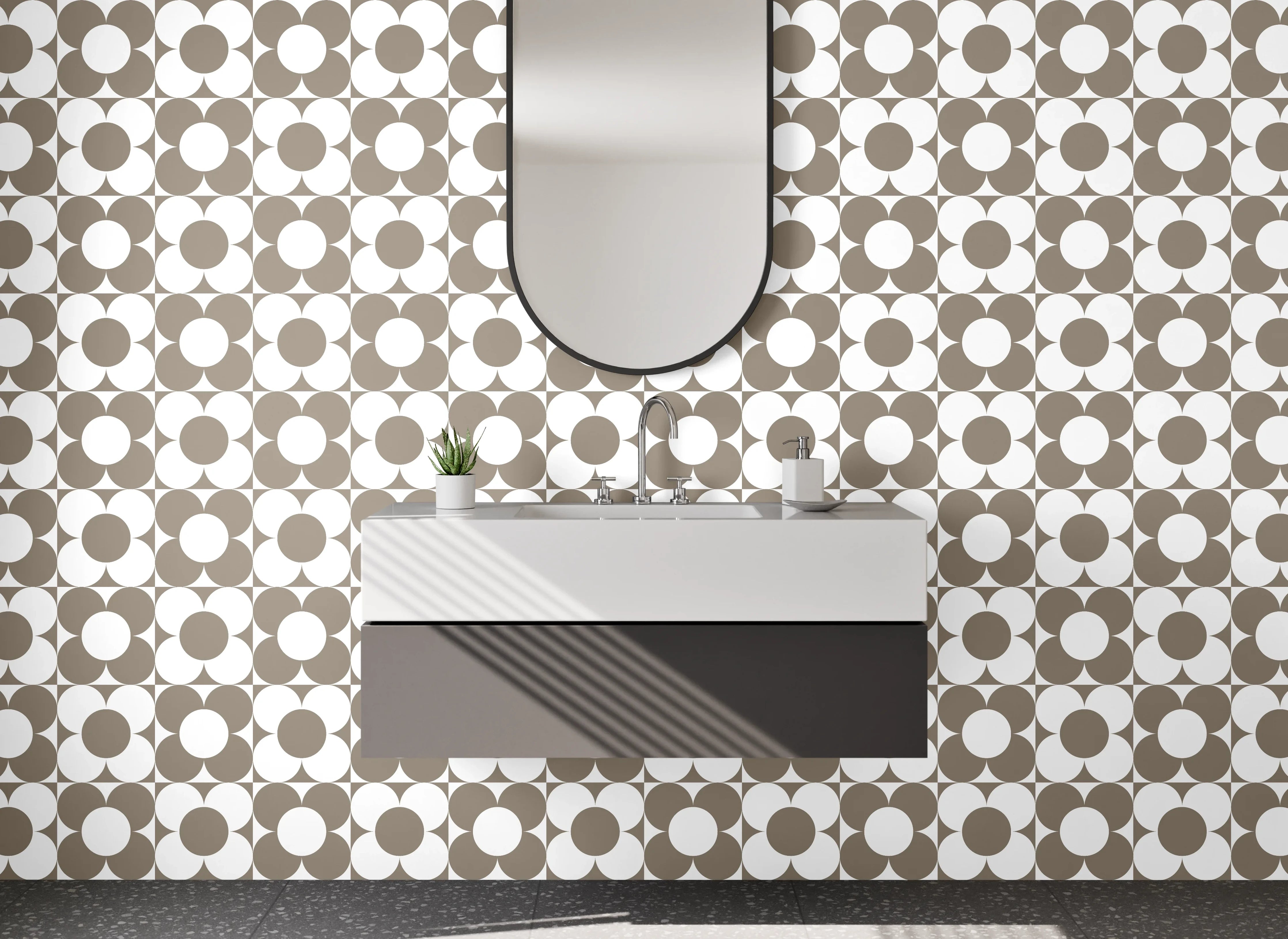 Waschbecken-Rückwand - Braun-Grau Geometrie Vintage Muster