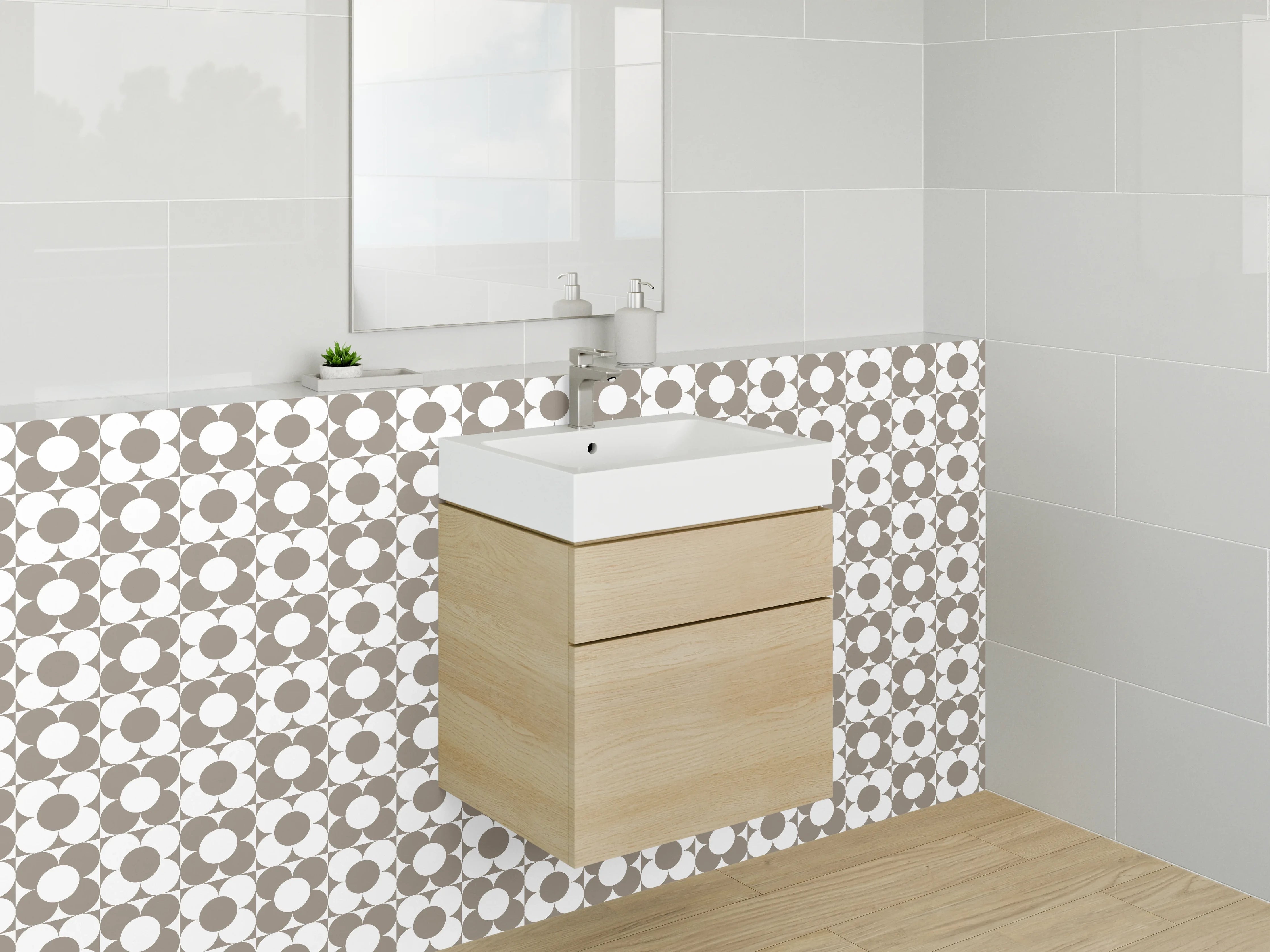 Waschbecken-Rückwand - Braun-Grau Geometrie Vintage Muster