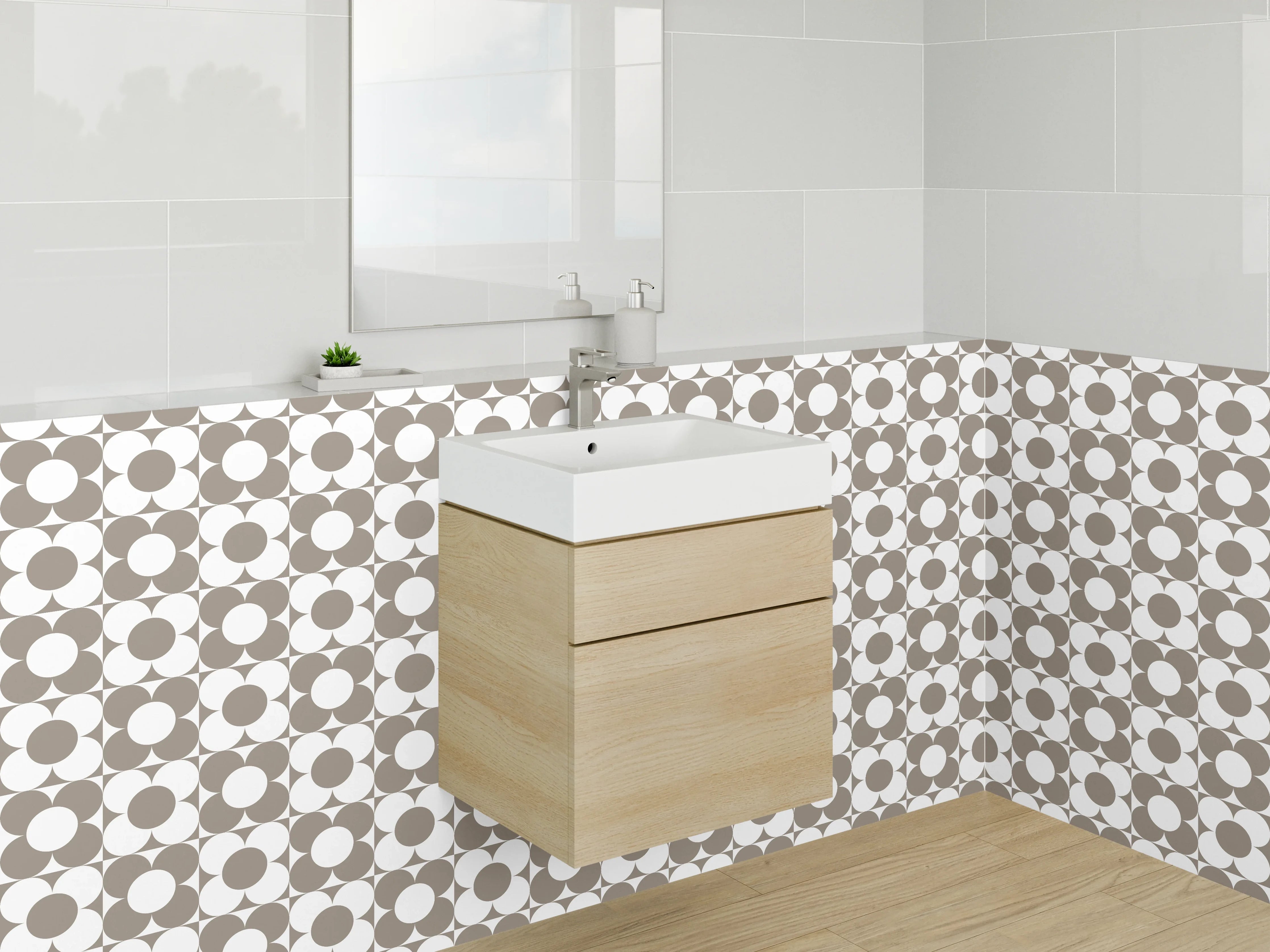 Waschbecken-Rückwand - Braun-Grau Geometrie Vintage Muster