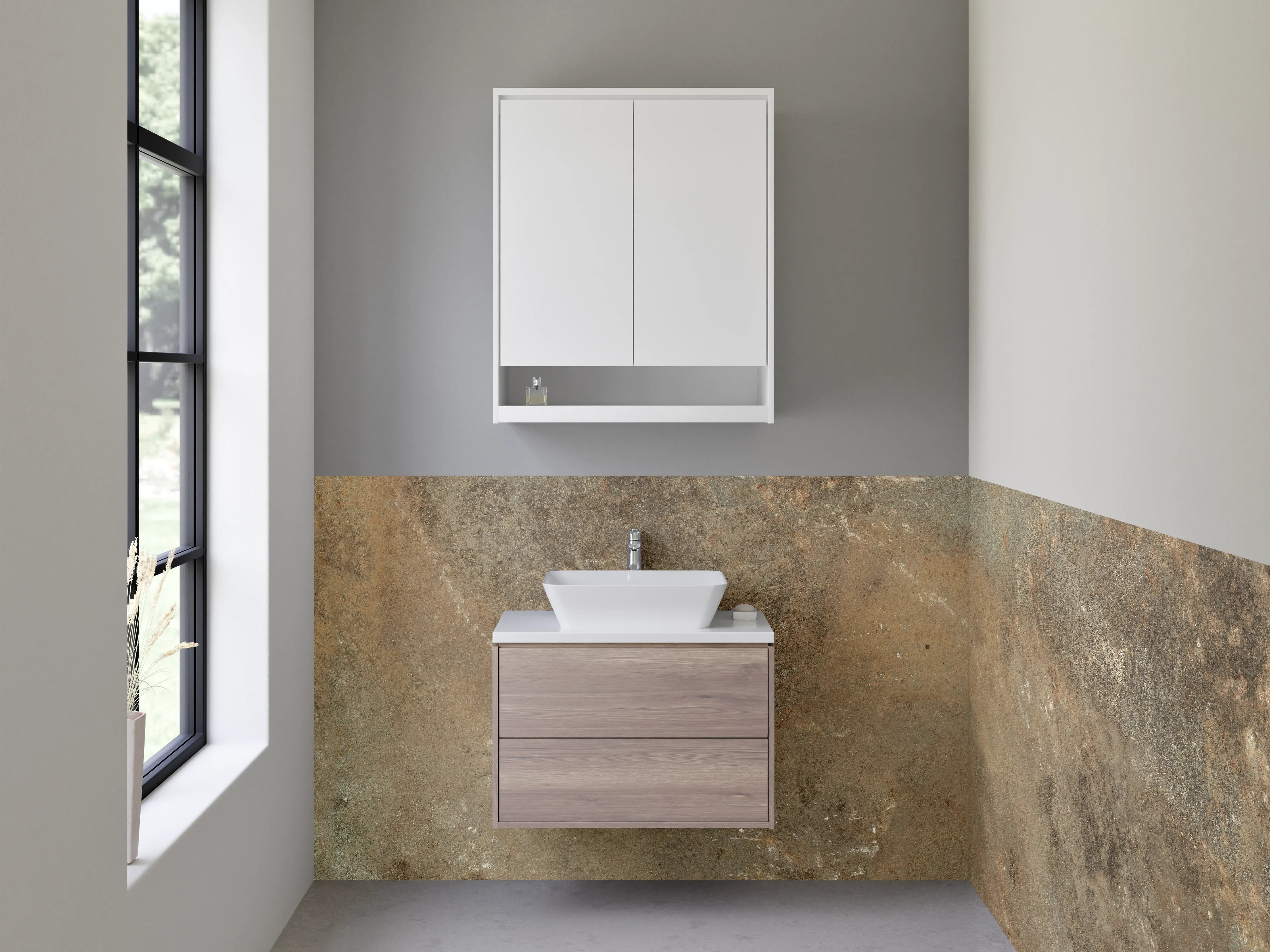 Waschbecken-Rückwand - Braun-Graue Natursteinoptik Fliese