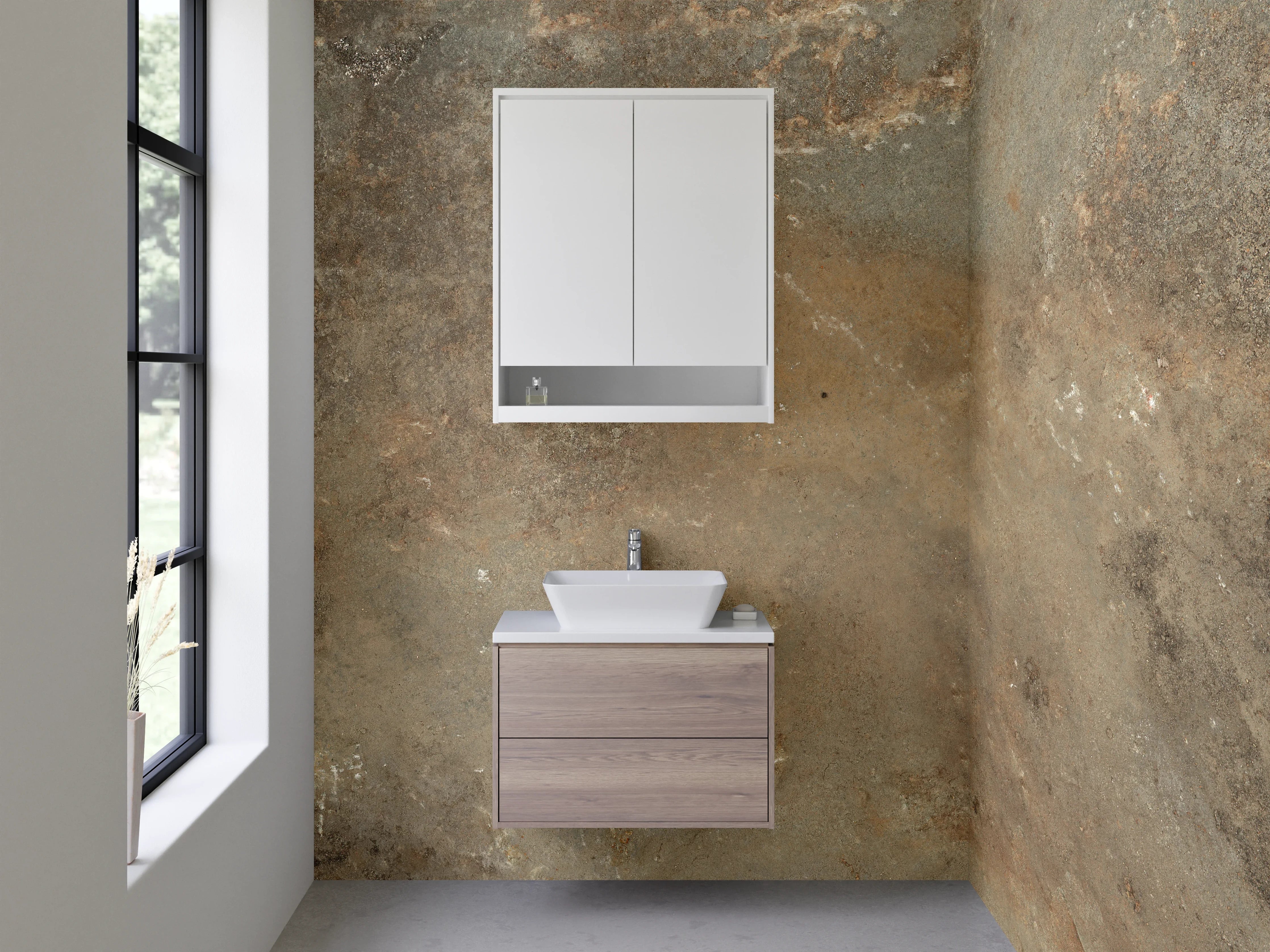 Waschbecken-Rückwand - Braun-Graue Natursteinoptik Fliese