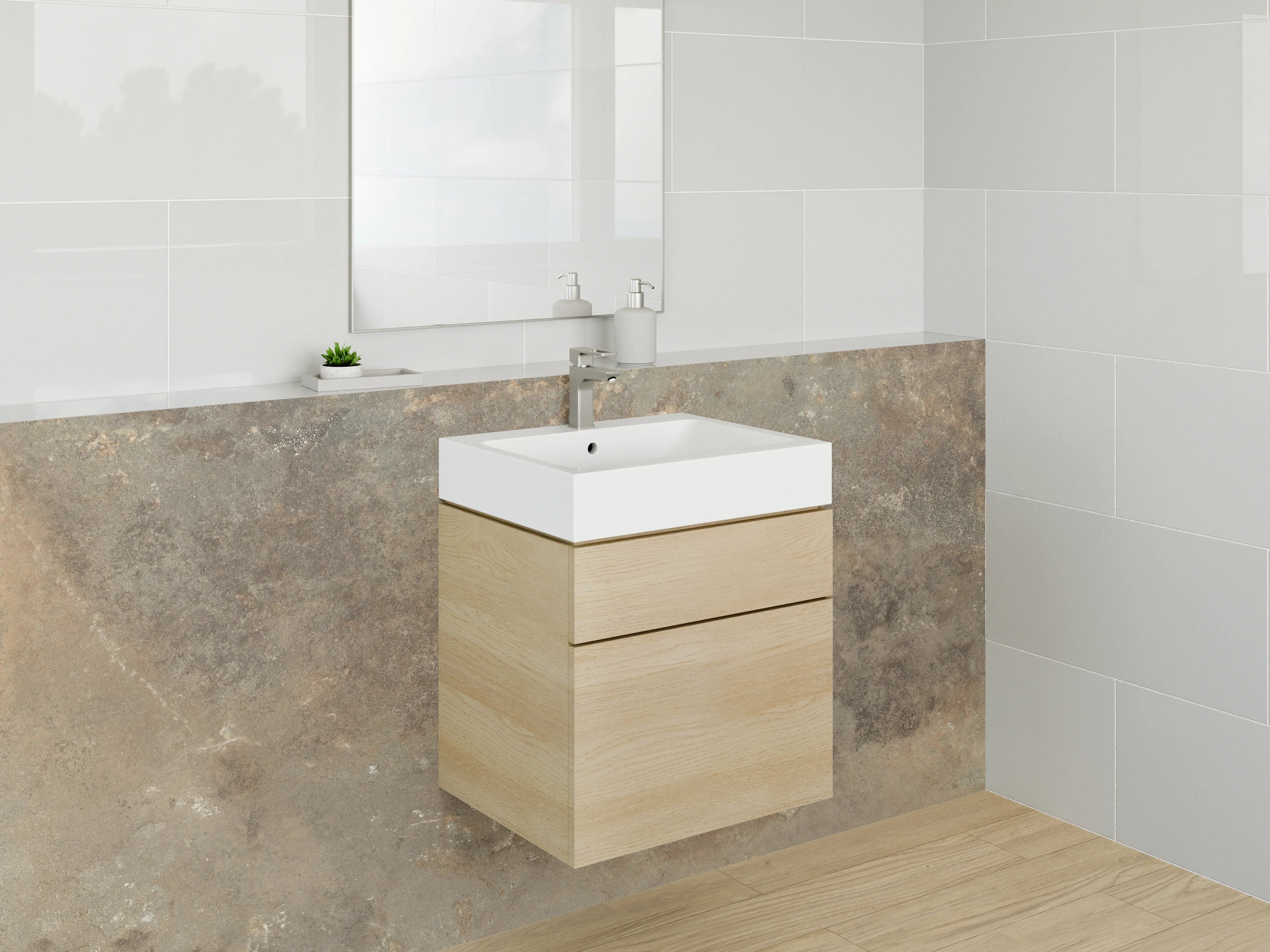 Waschbecken-Rückwand - Braun-Graue Natursteinoptik Fliese