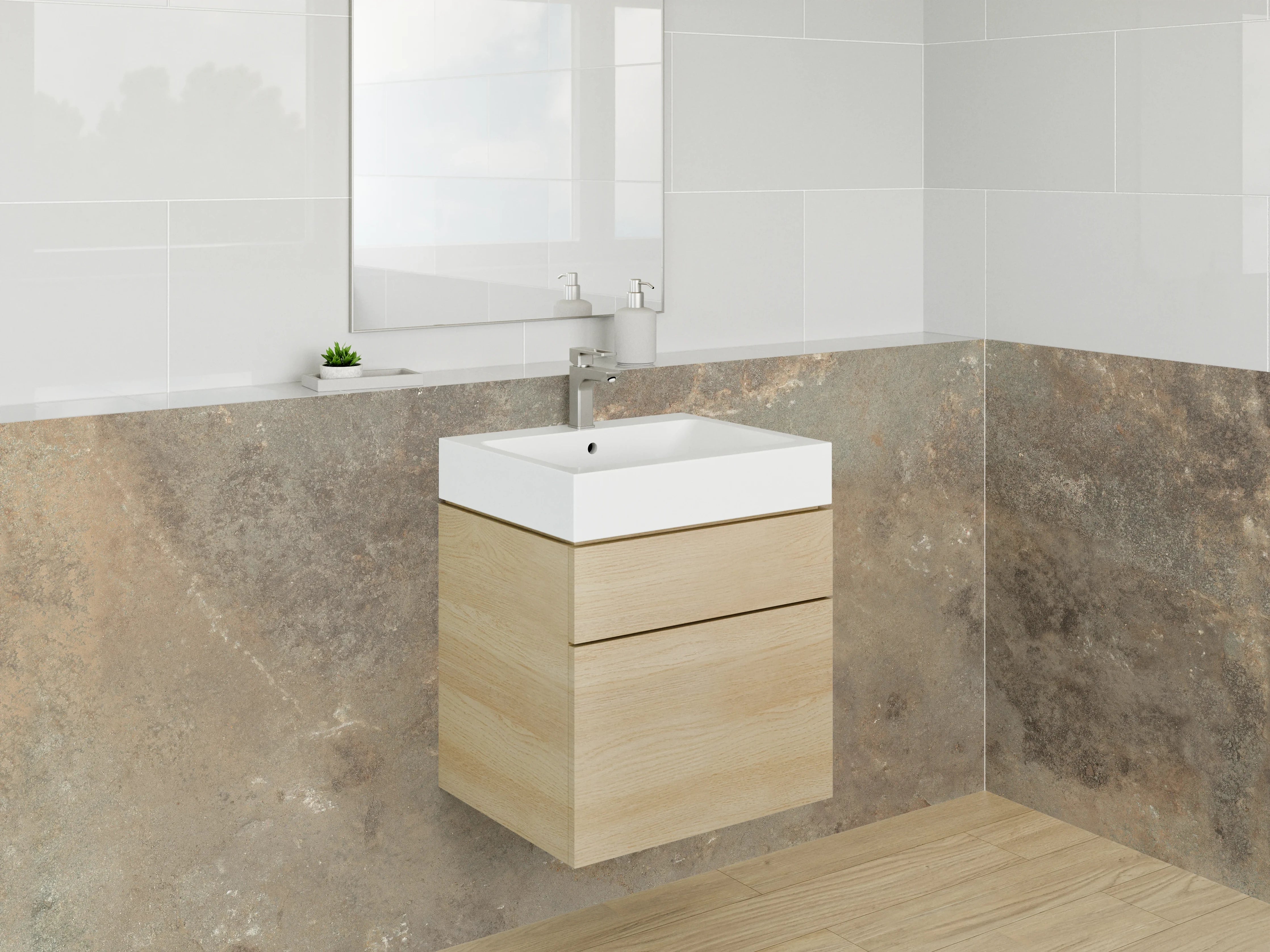 Waschbecken-Rückwand - Braun-Graue Natursteinoptik Fliese
