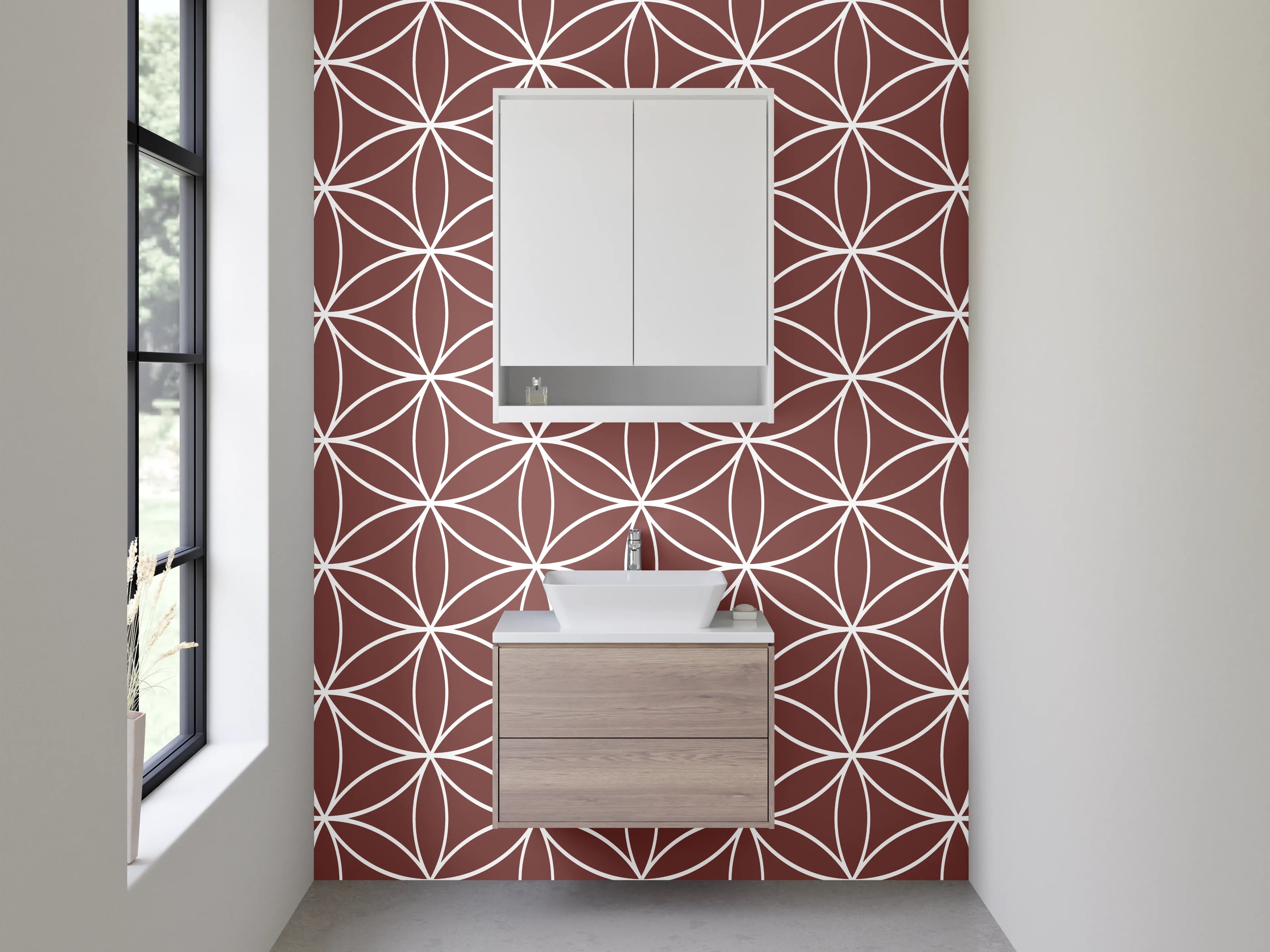 Waschbecken-Rückwand - Braun-Graues Retro-Design mit Weiß