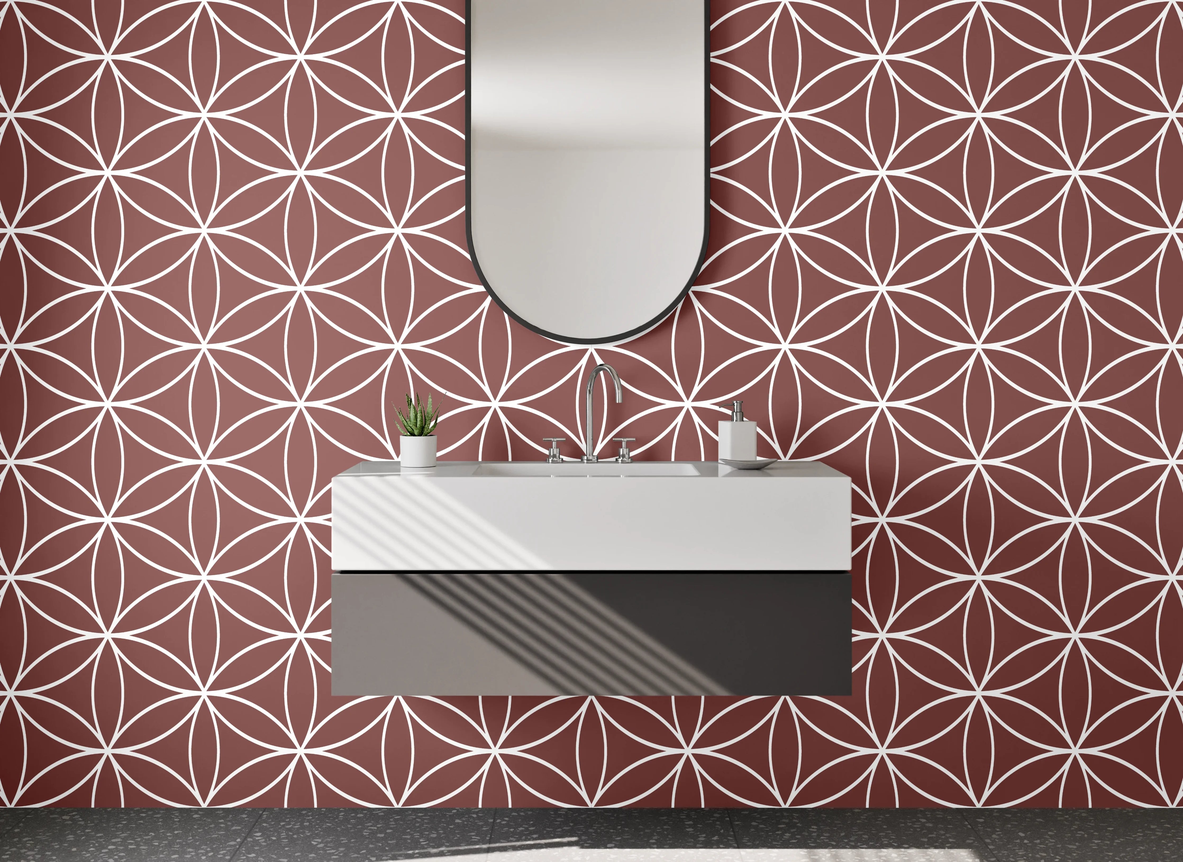 Waschbecken-Rückwand - Braun-Graues Retro-Design mit Weiß