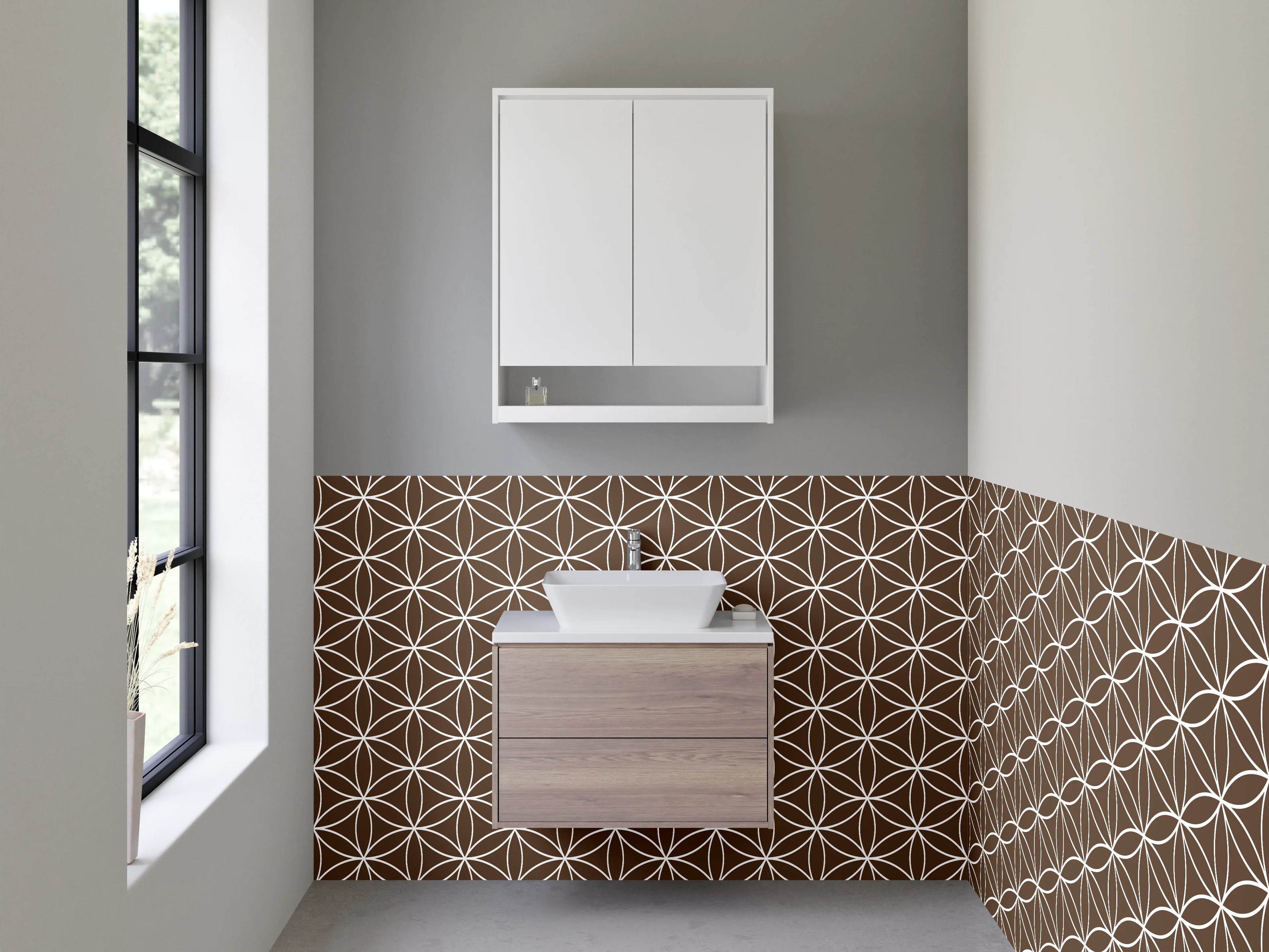 Waschbecken-Rückwand - Braun-Graues Retro-Geometrie-Design