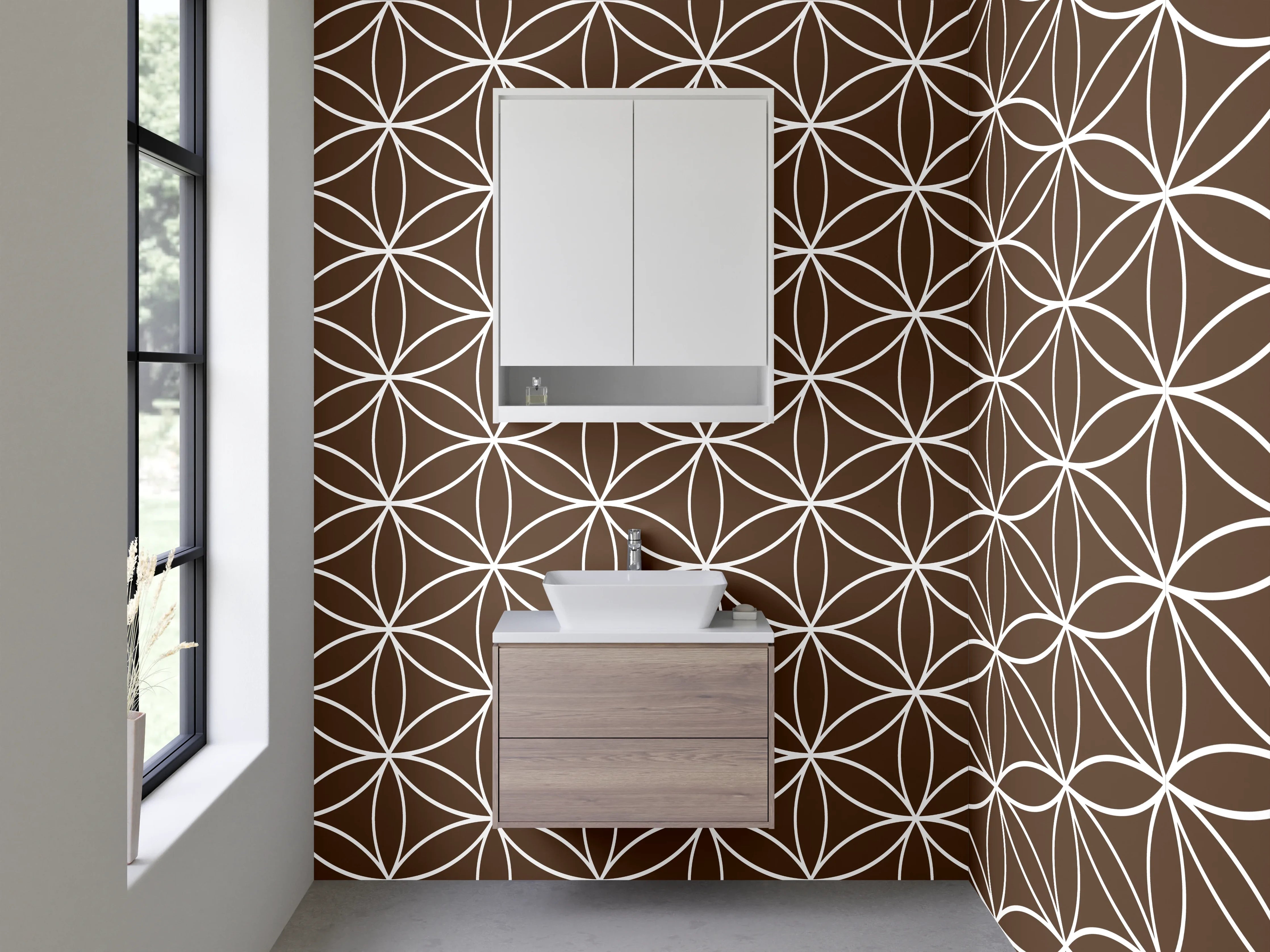Waschbecken-Rückwand - Braun-Graues Retro-Geometrie-Design