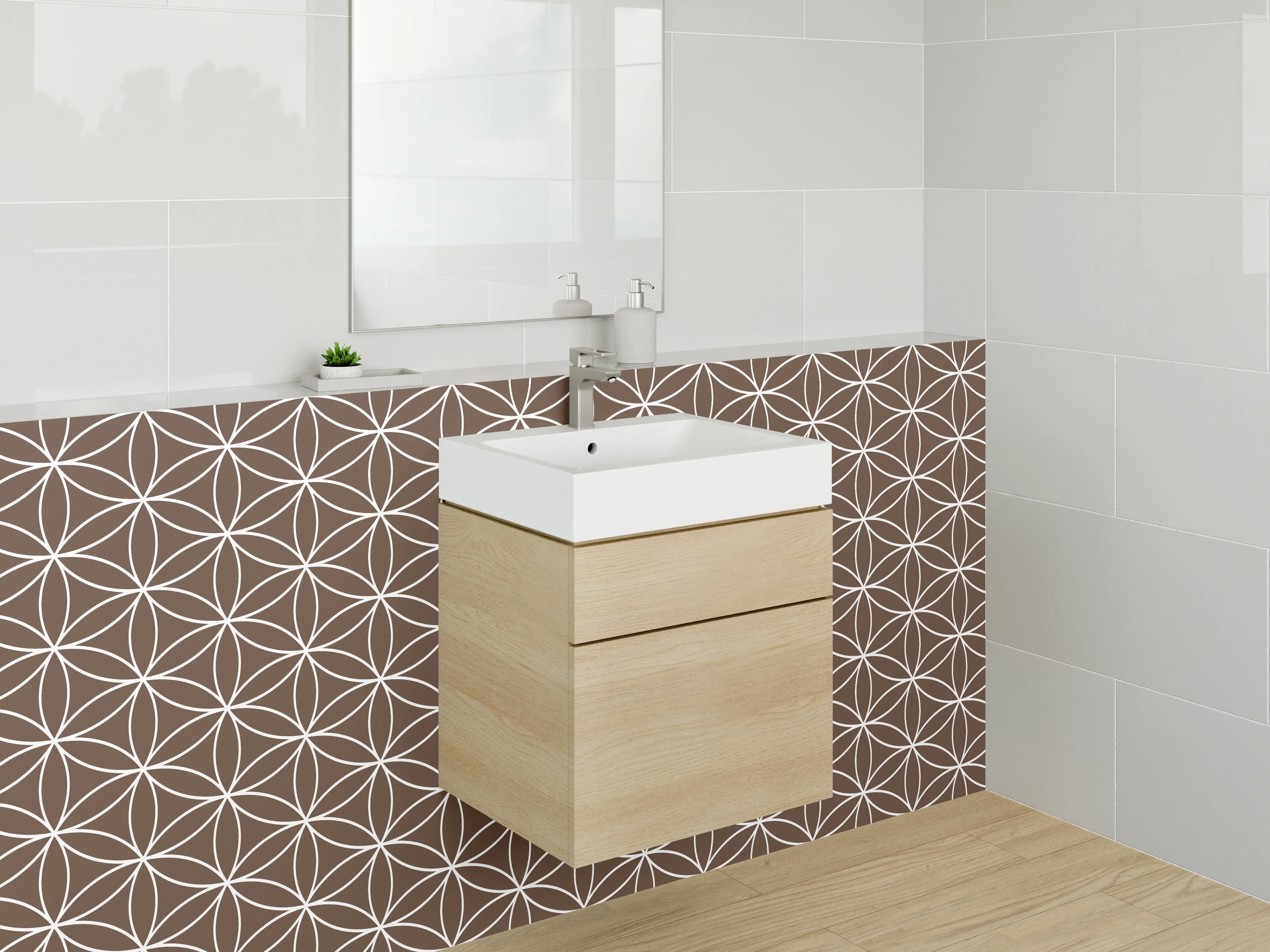 Waschbecken-Rückwand - Braun-Graues Retro-Geometrie-Design
