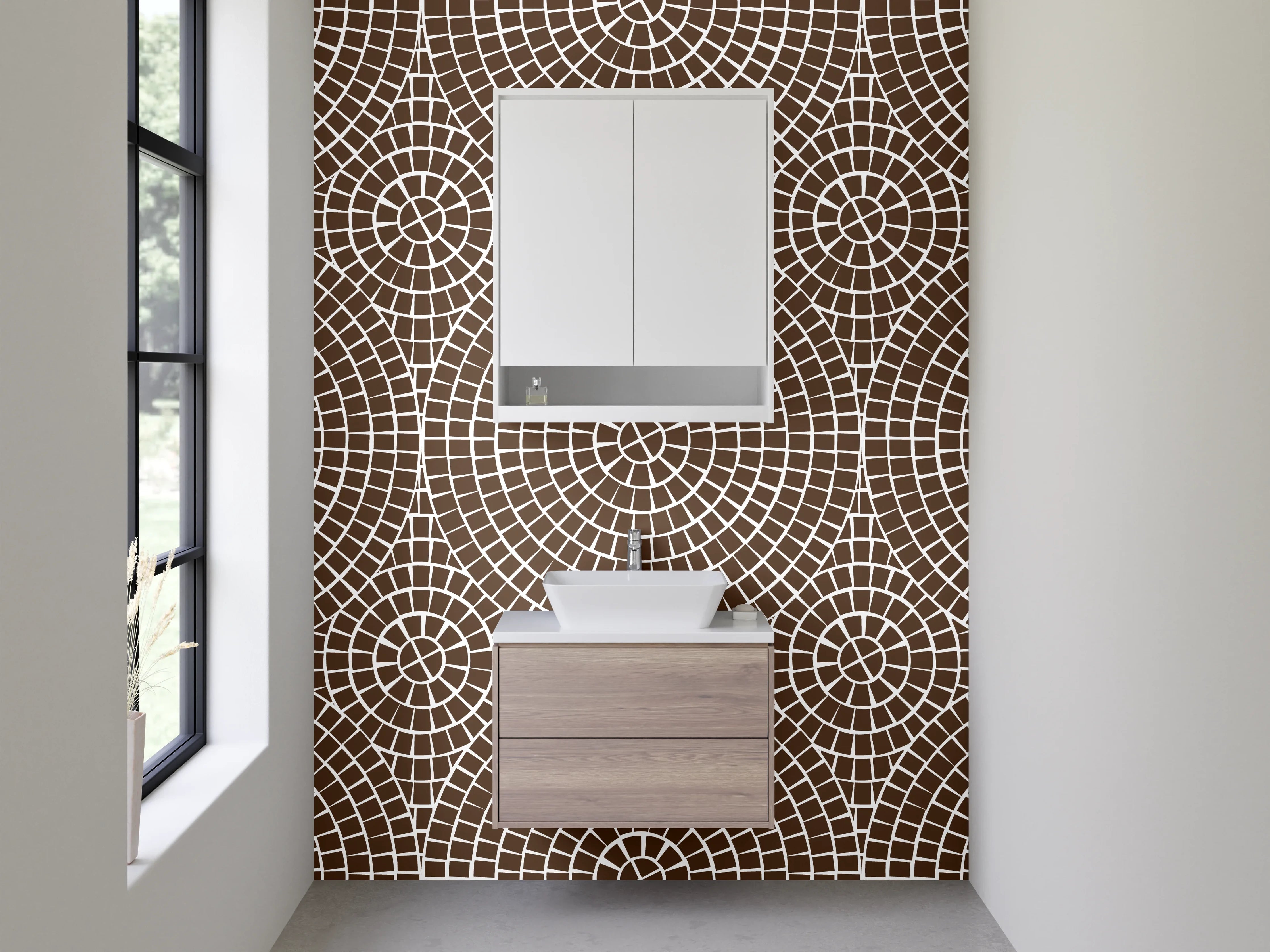 Waschbecken-Rückwand - Braun-Graues Retrodesign mit weißen Akzenten
