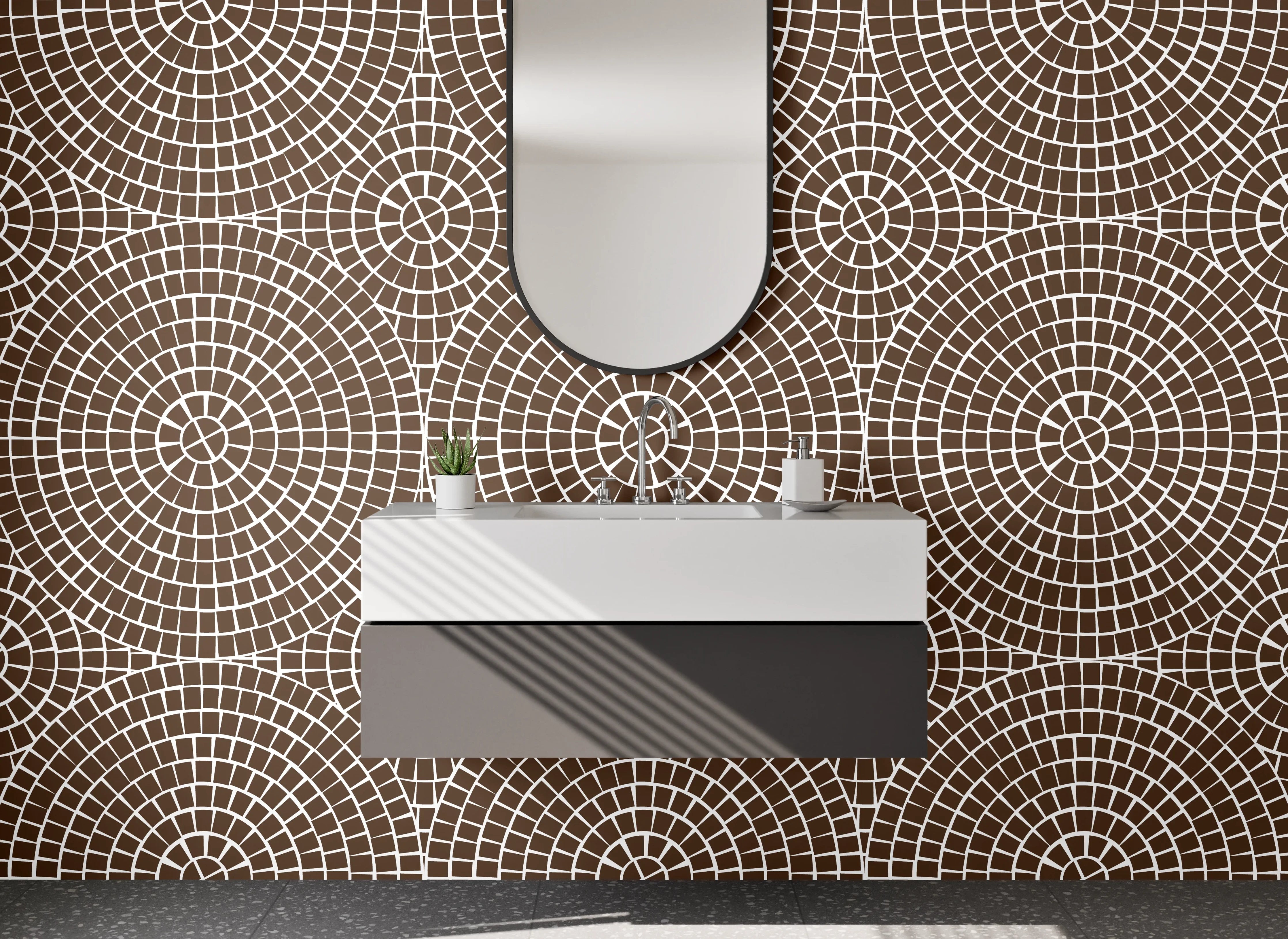 Waschbecken-Rückwand - Braun-Graues Retrodesign mit weißen Akzenten
