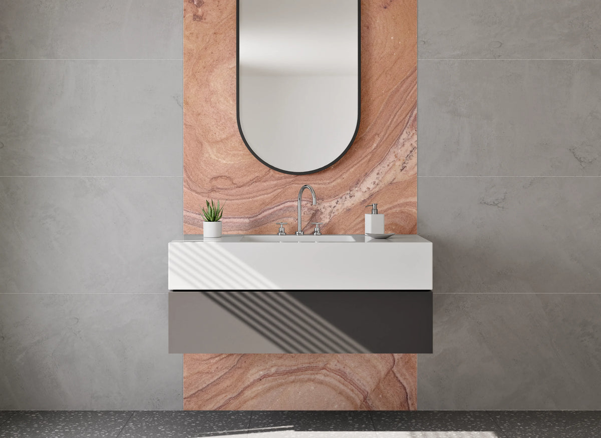 Waschbecken-Rückwand - Braun-beige Marmoroptik Trendstruktur