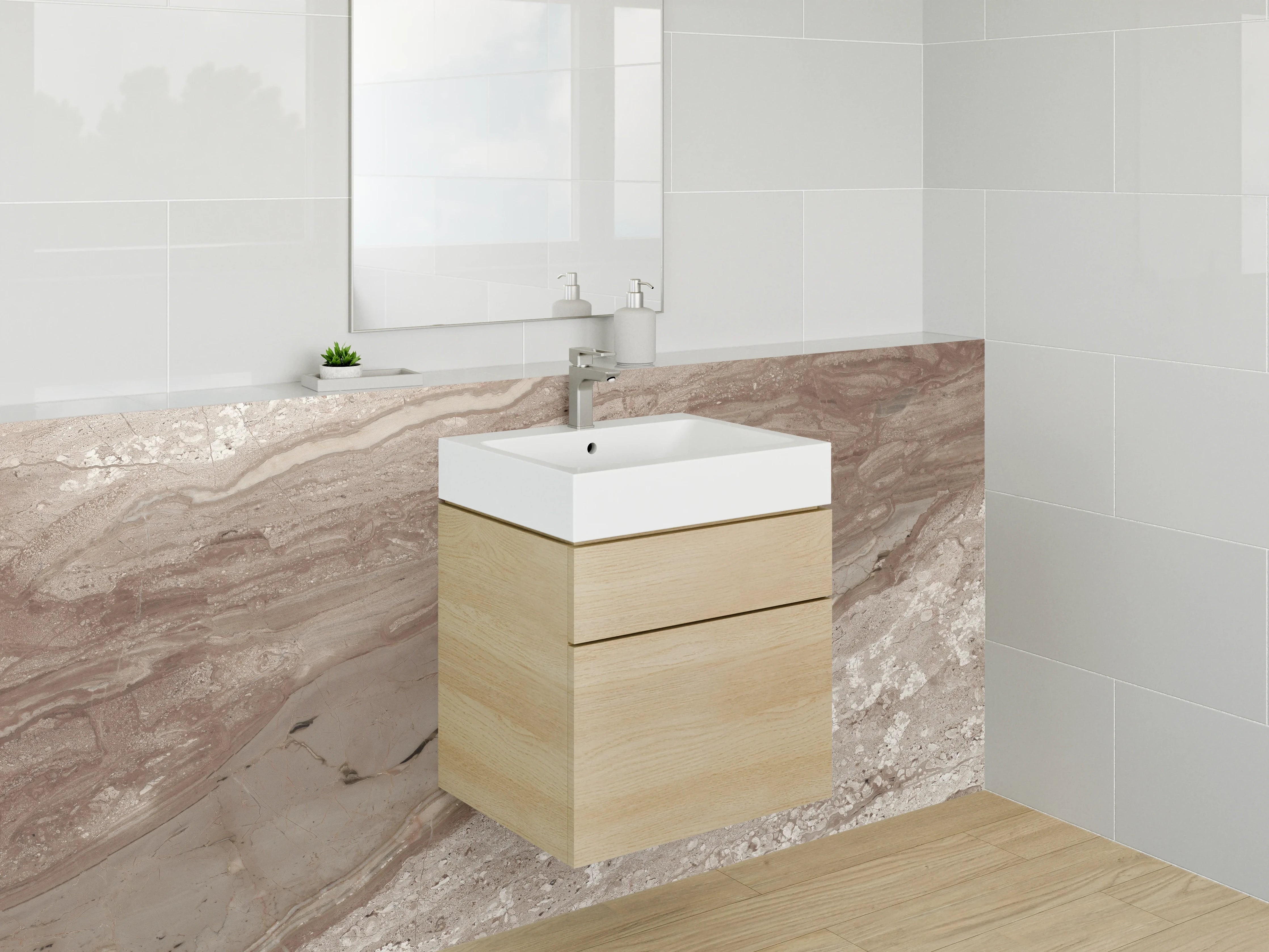Waschbecken-Rückwand - Braun-beiger Marmor mit Naturstruktur