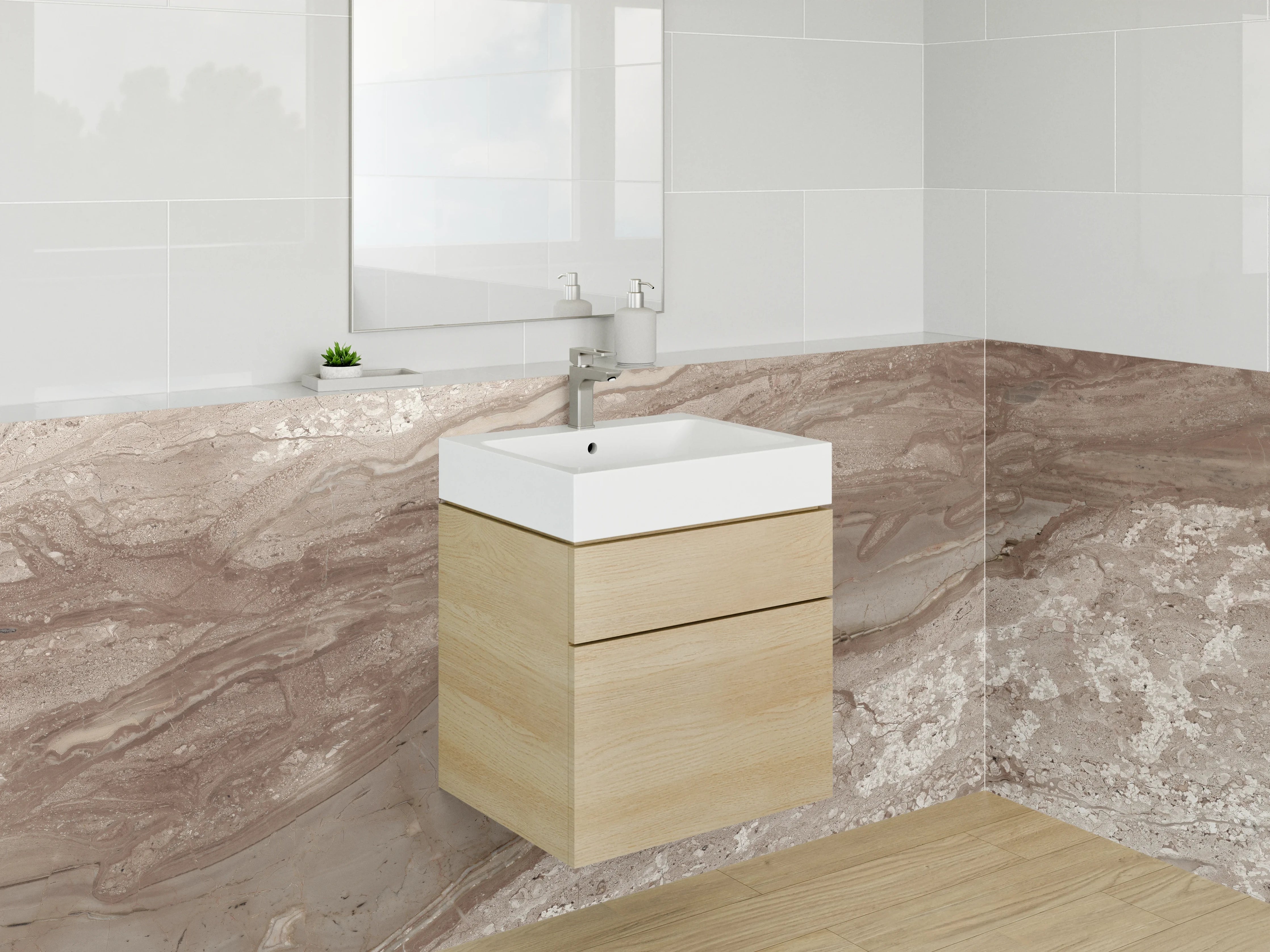 Waschbecken-Rückwand - Braun-beiger Marmor mit Naturstruktur