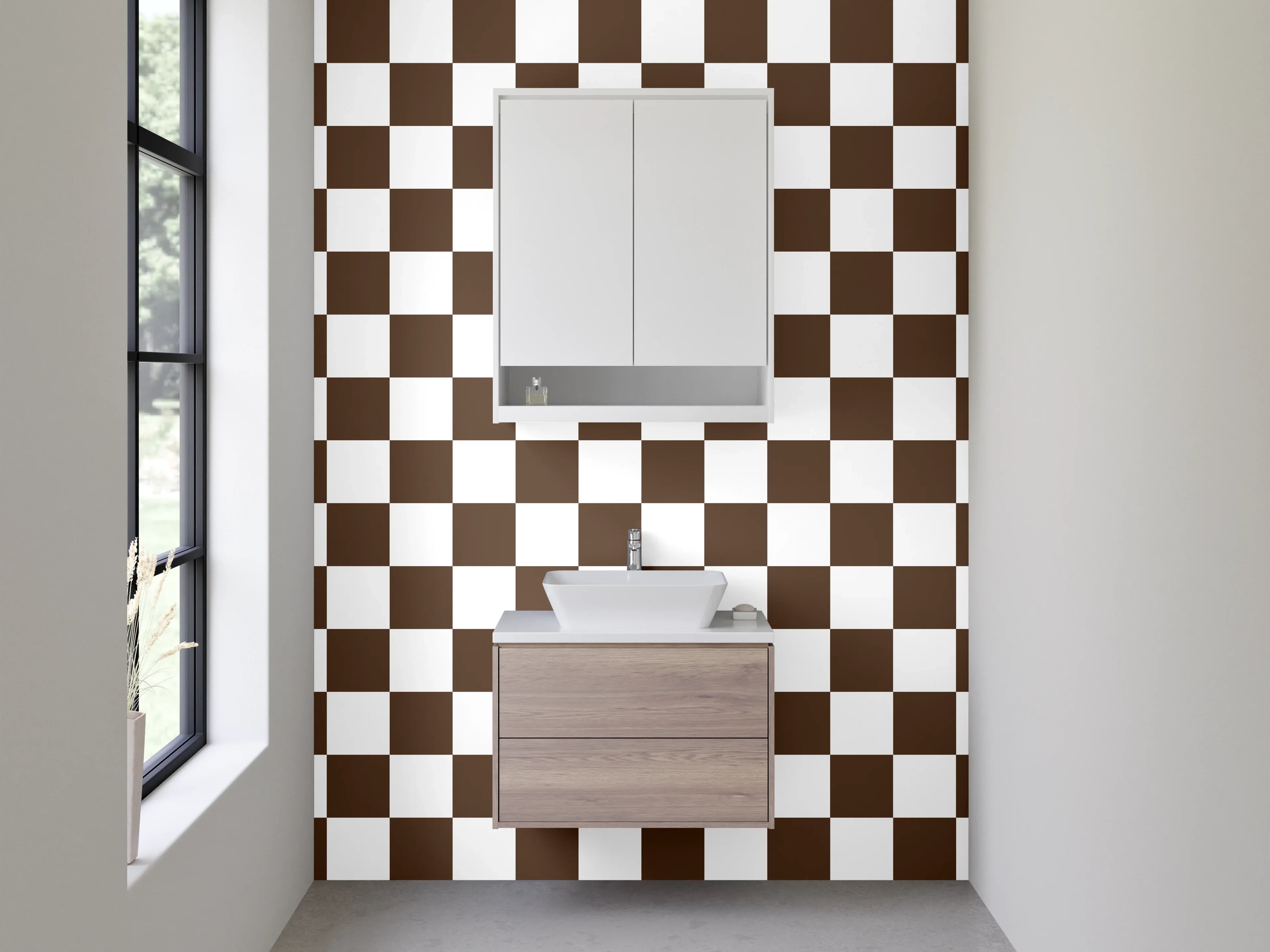 Waschbecken-Rückwand - Braun-weißes Schachbrett-Muster modern