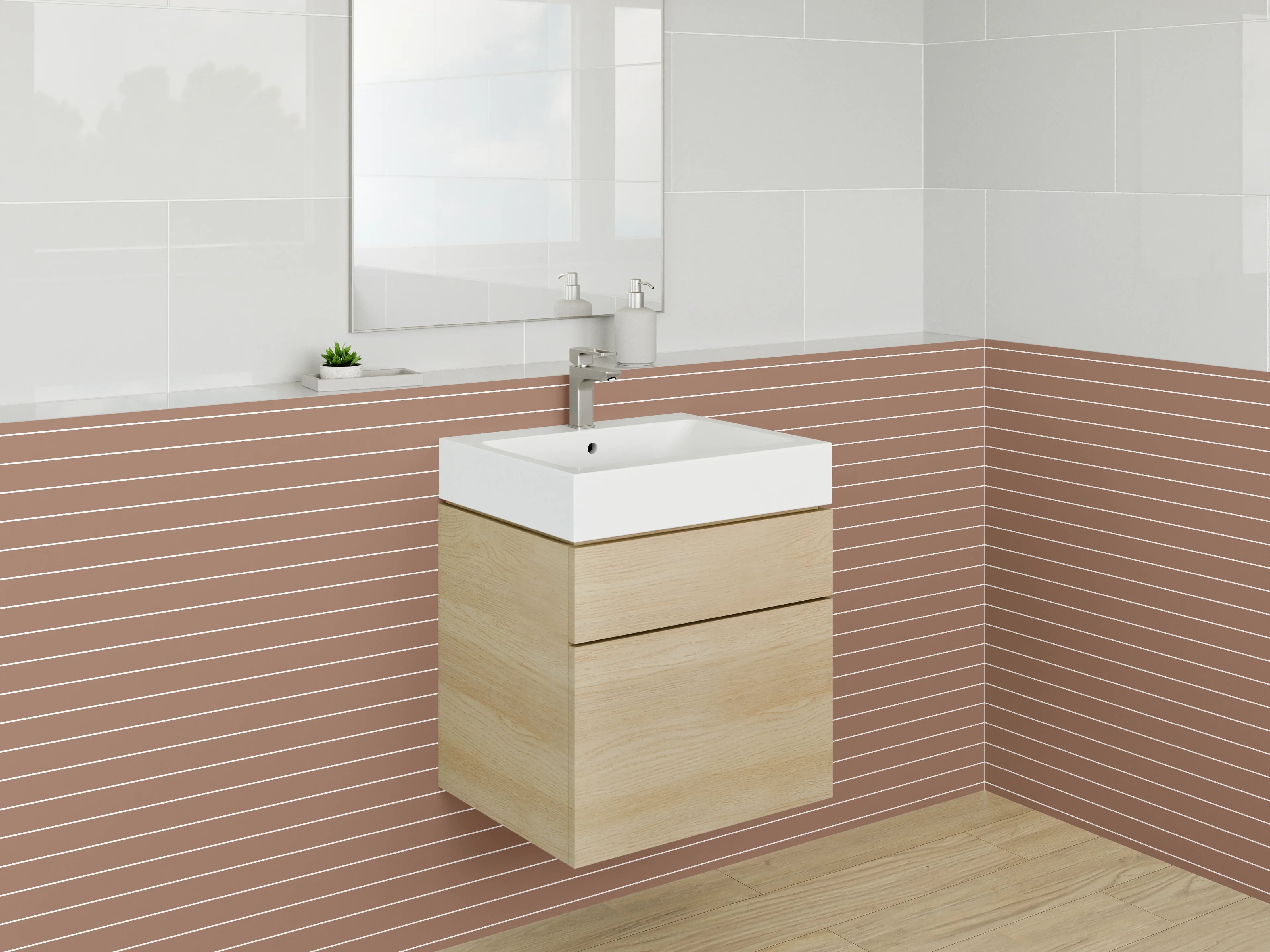 Waschbecken-Rückwand - Braune Holzmaserung mit Linienstruktur