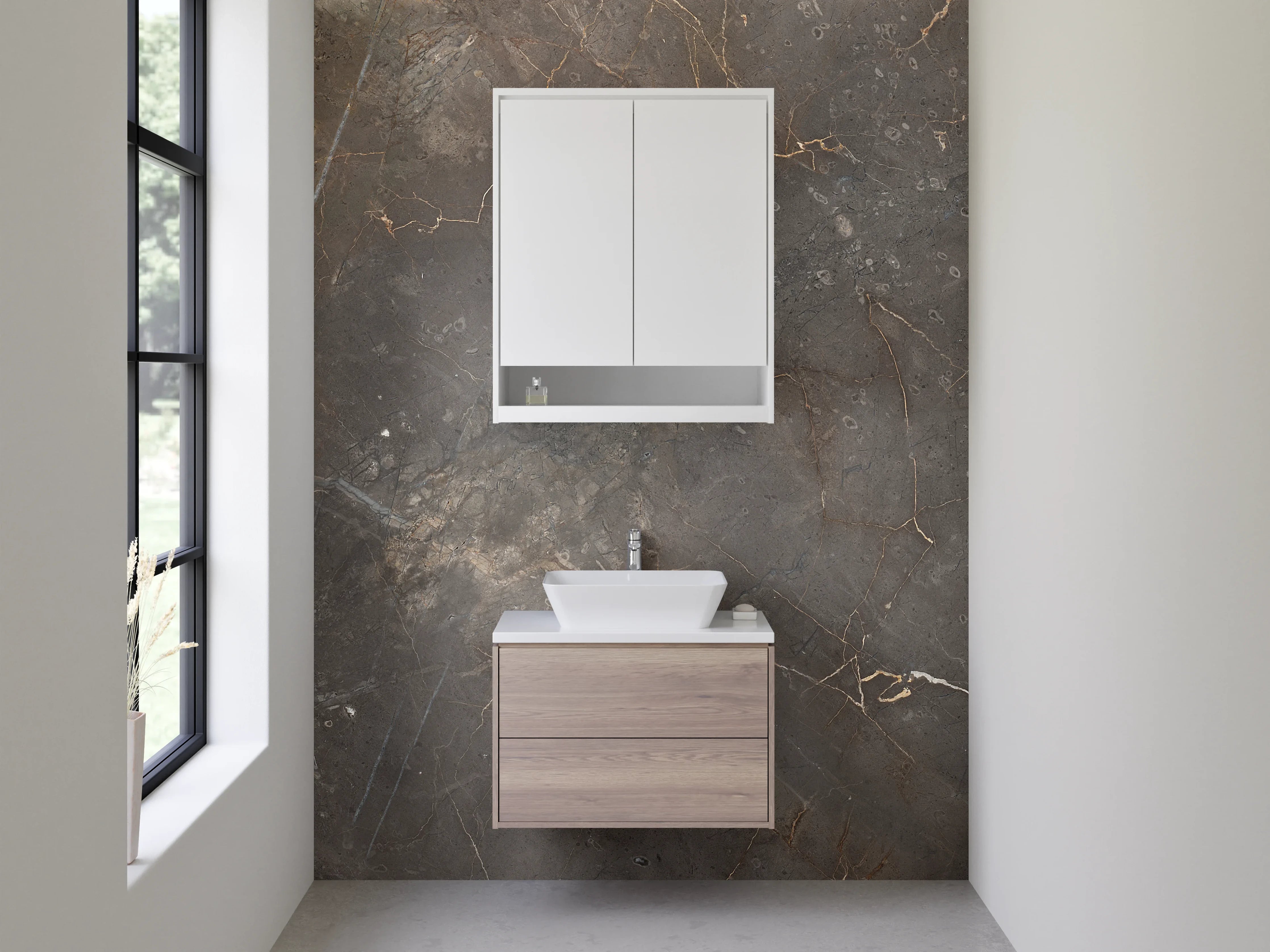 Waschbecken-Rückwand - Brauner Marmor-Look – Elegante Steinoptik