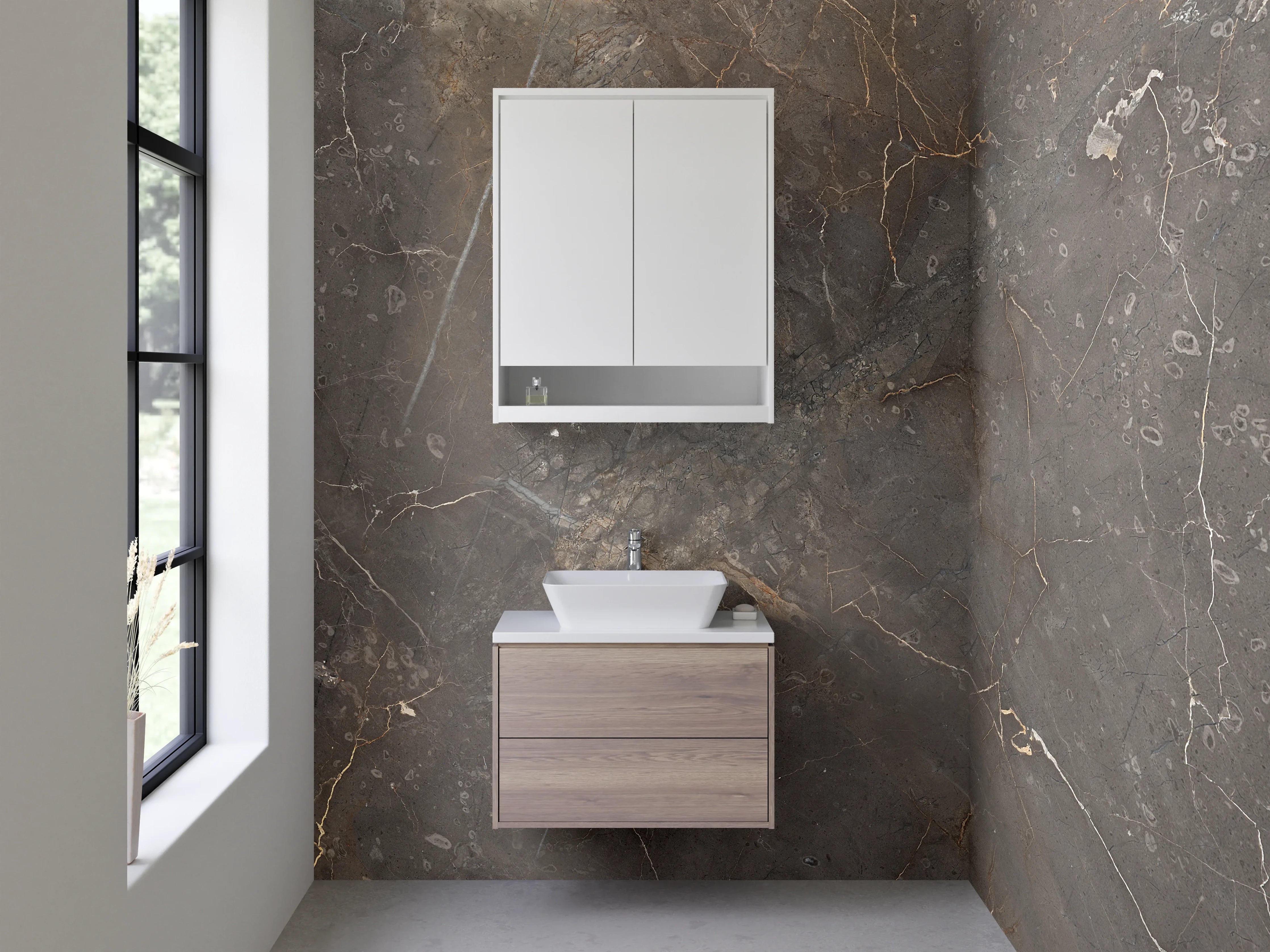 Waschbecken-Rückwand - Brauner Marmor-Look – Elegante Steinoptik