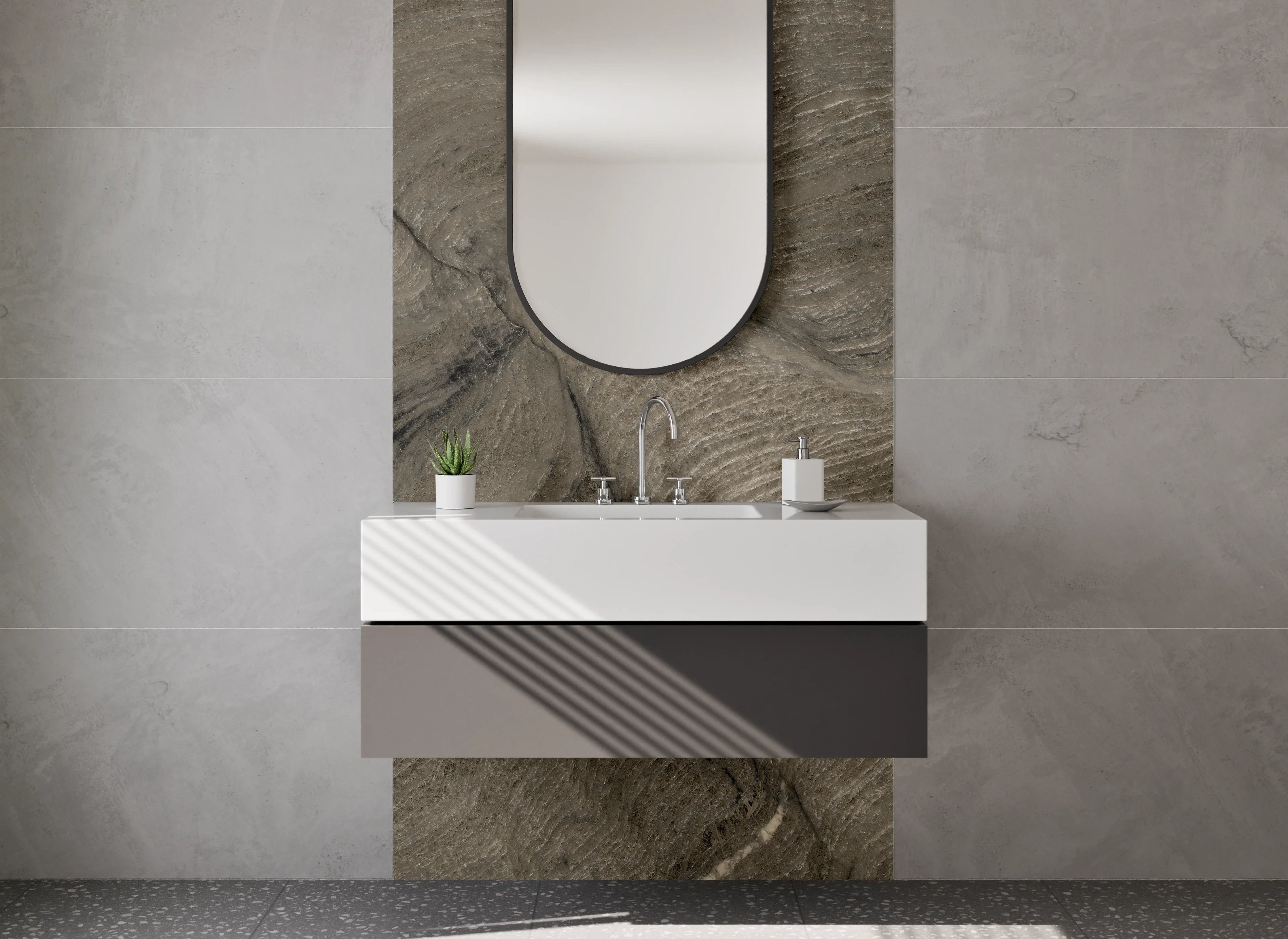 Waschbecken-Rückwand - Brauner Marmor mit Fließstruktur