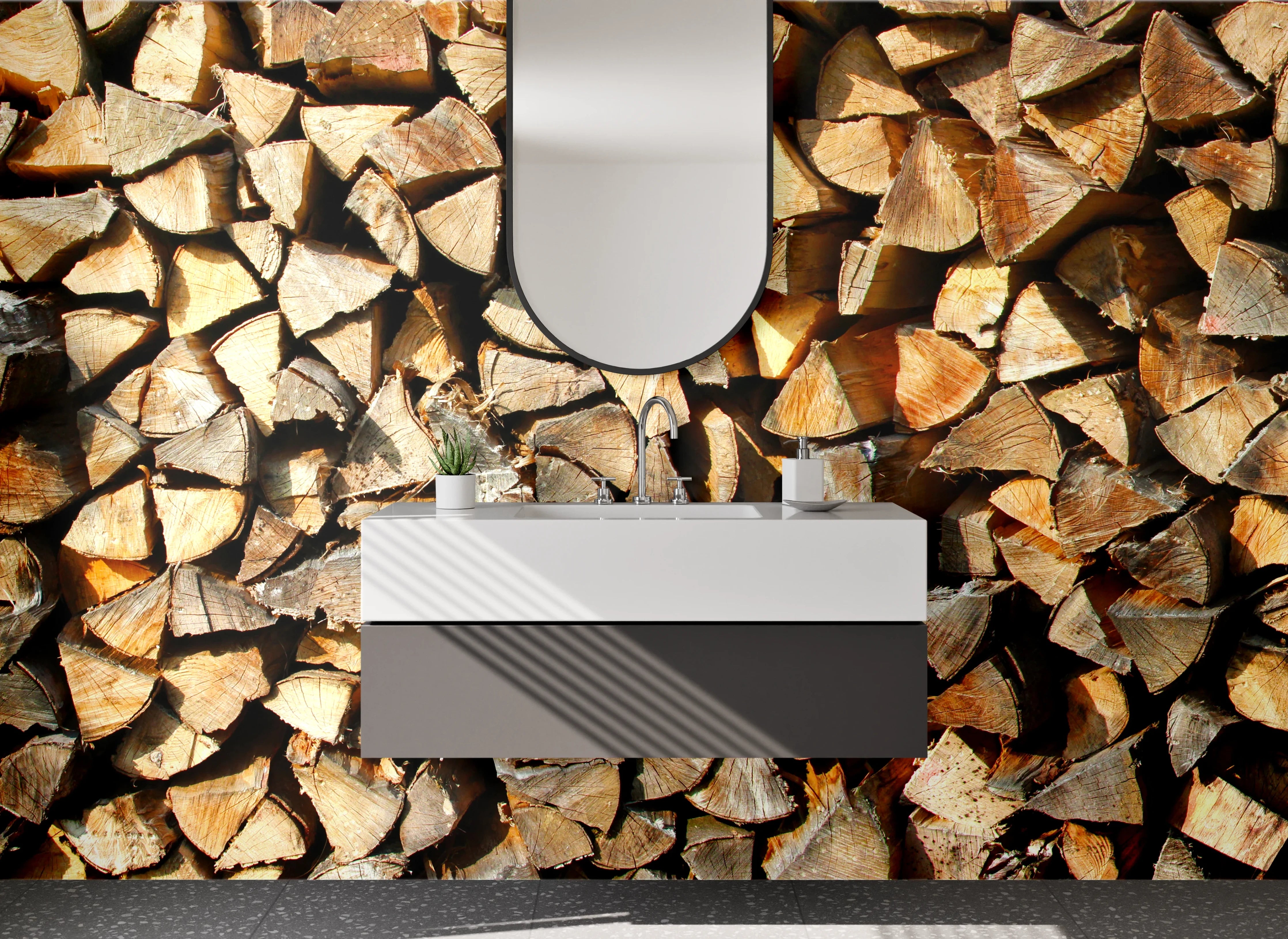 Waschbecken-Rückwand - Brennholz Natur Wanddekor