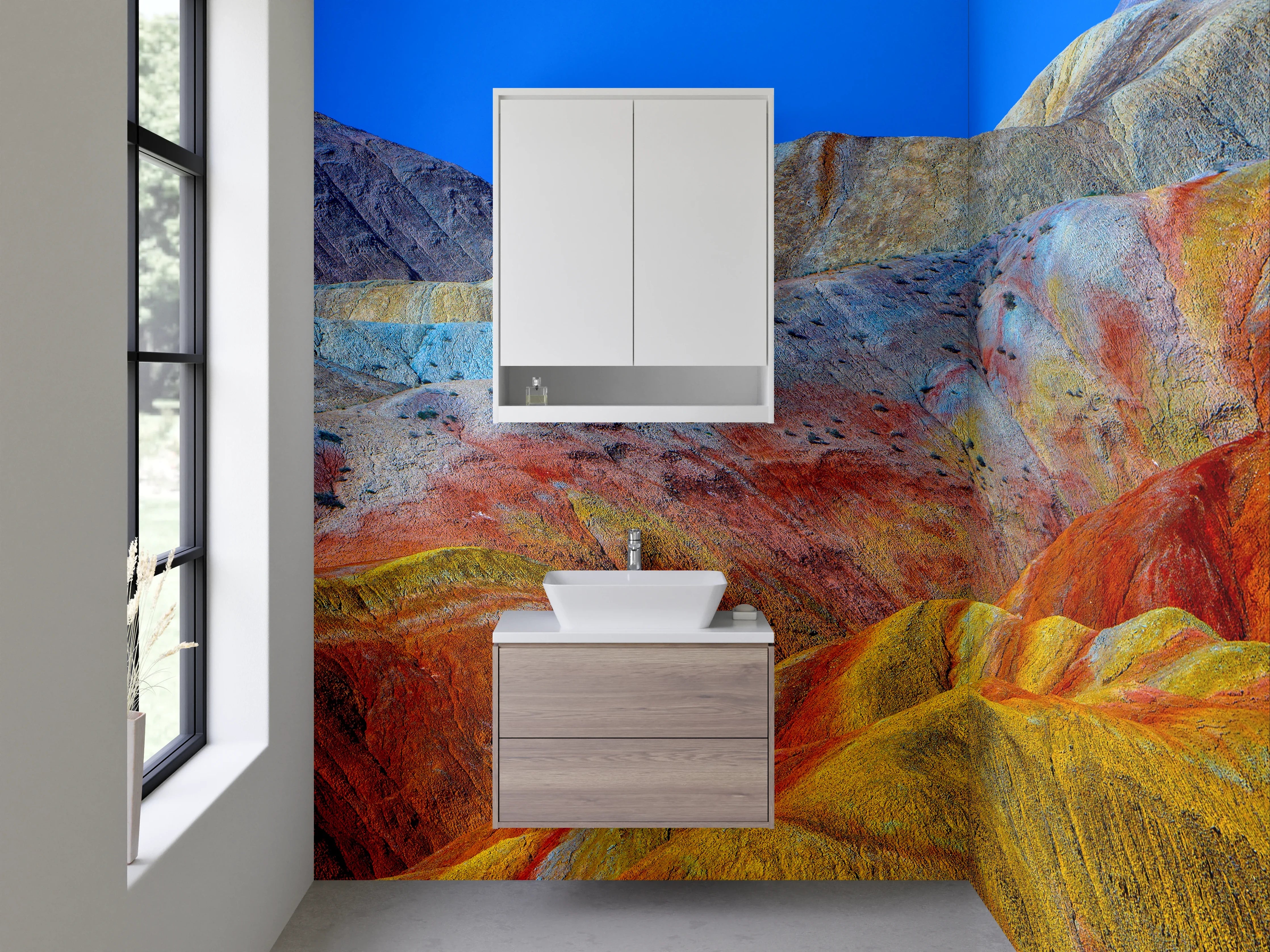 Waschbecken-Rückwand - Bunte Berglandschaft bei Sonnenlicht