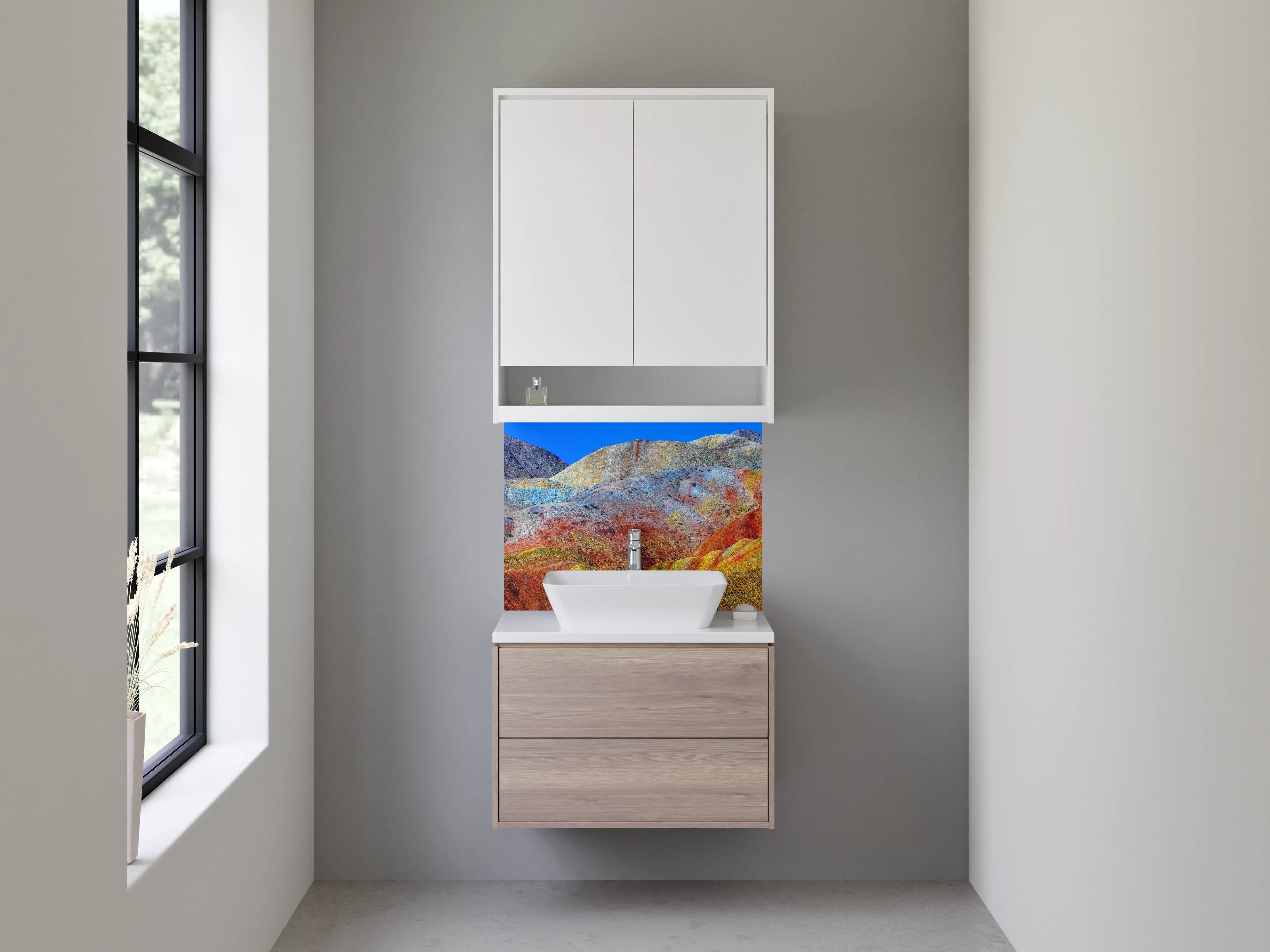 Waschbecken-Rückwand - Bunte Berglandschaft bei Sonnenlicht