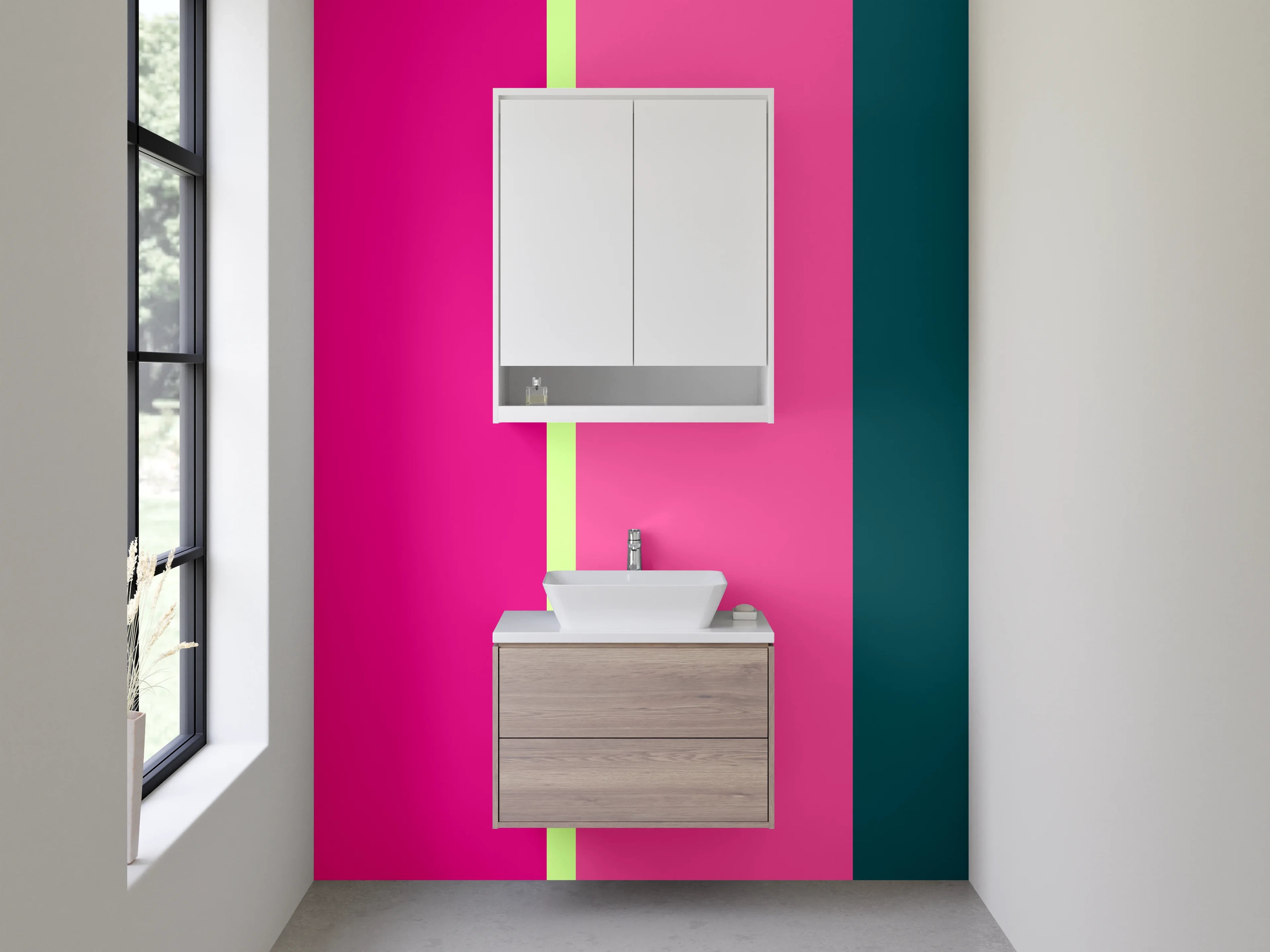 Waschbecken-Rückwand - Bunte Farbblöcke in Pink, Grün und Blau