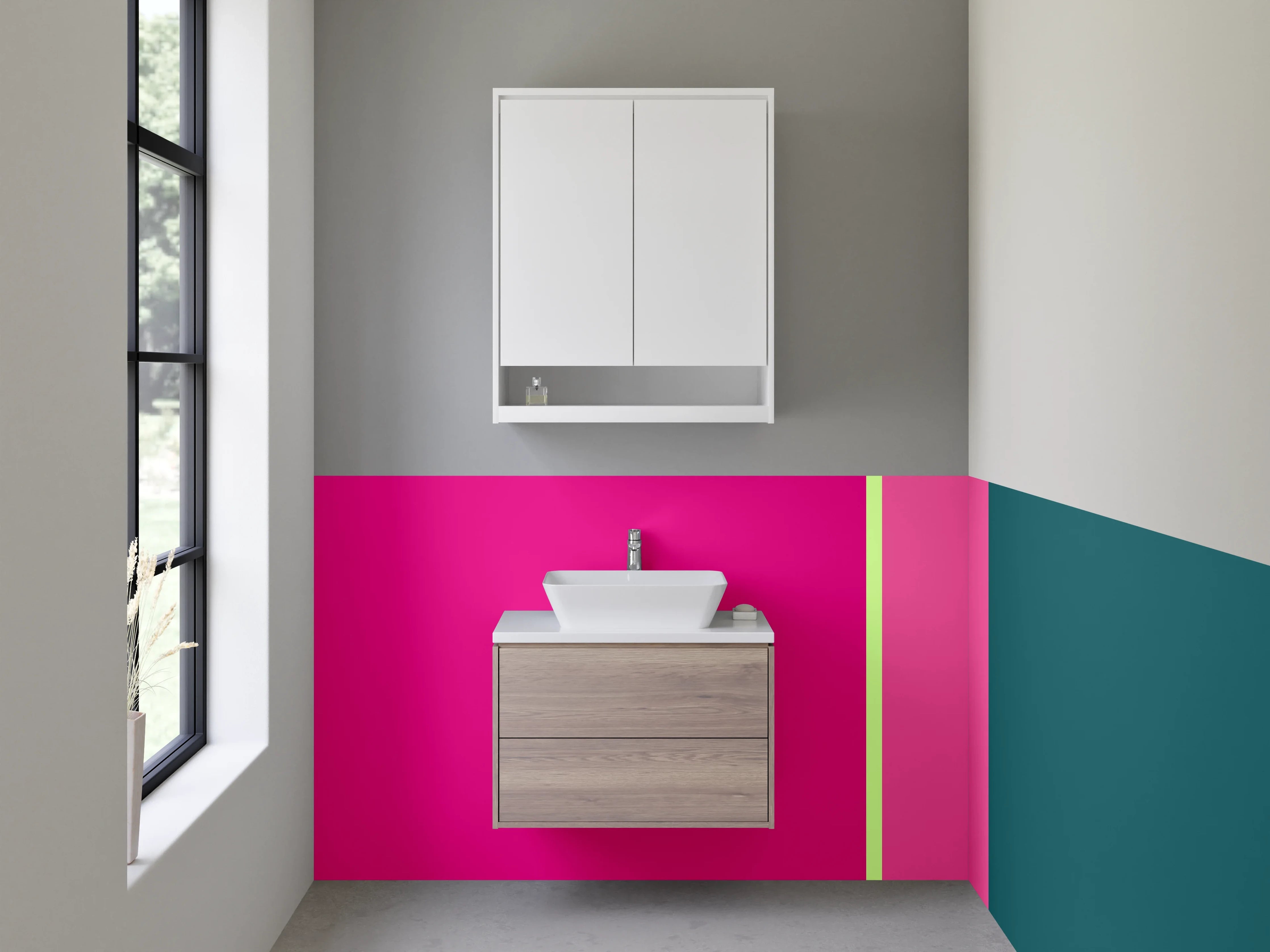 Waschbecken-Rückwand - Bunte Farbblöcke in Pink, Grün und Blau