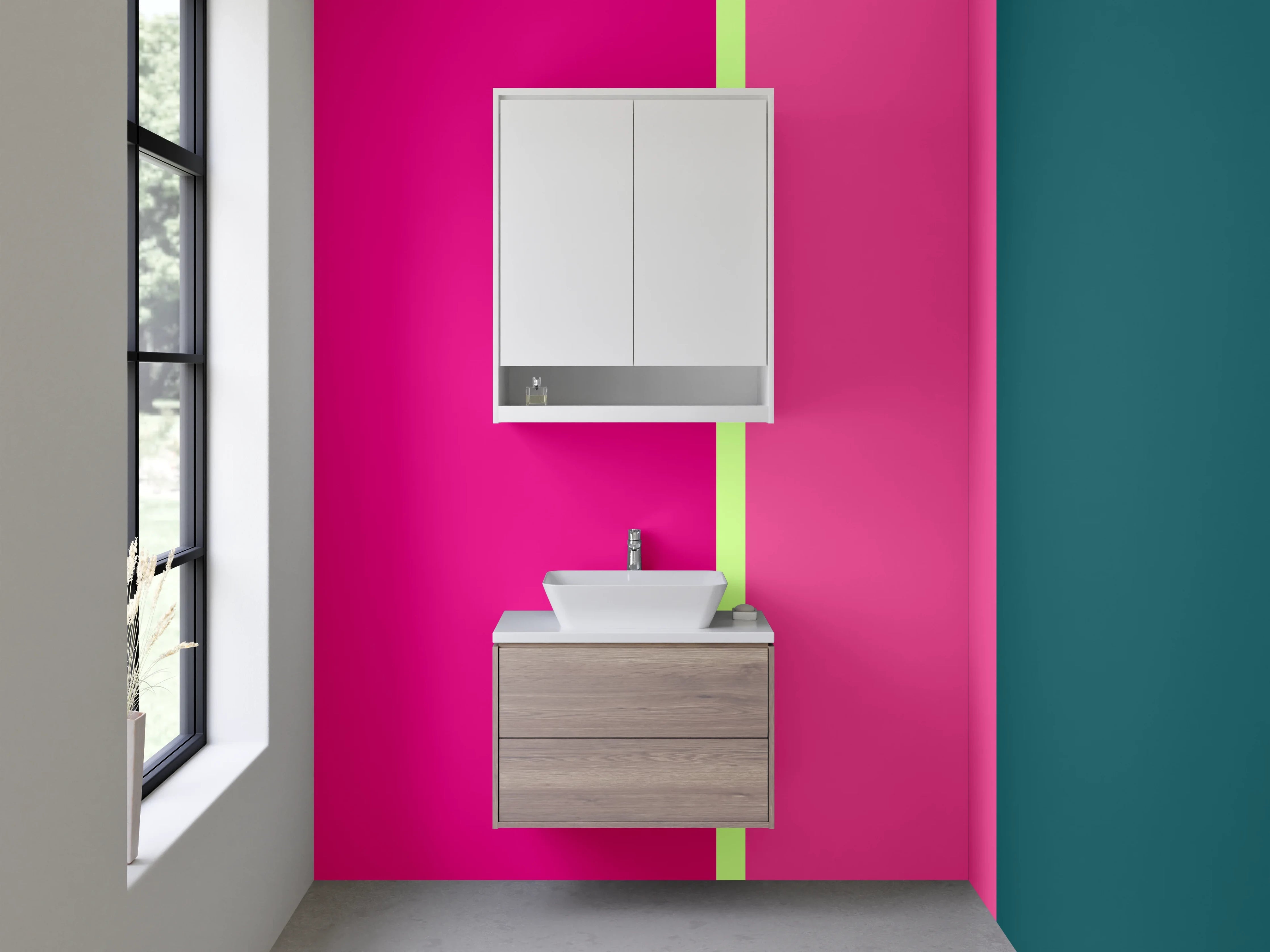 Waschbecken-Rückwand - Bunte Farbblöcke in Pink, Grün und Blau