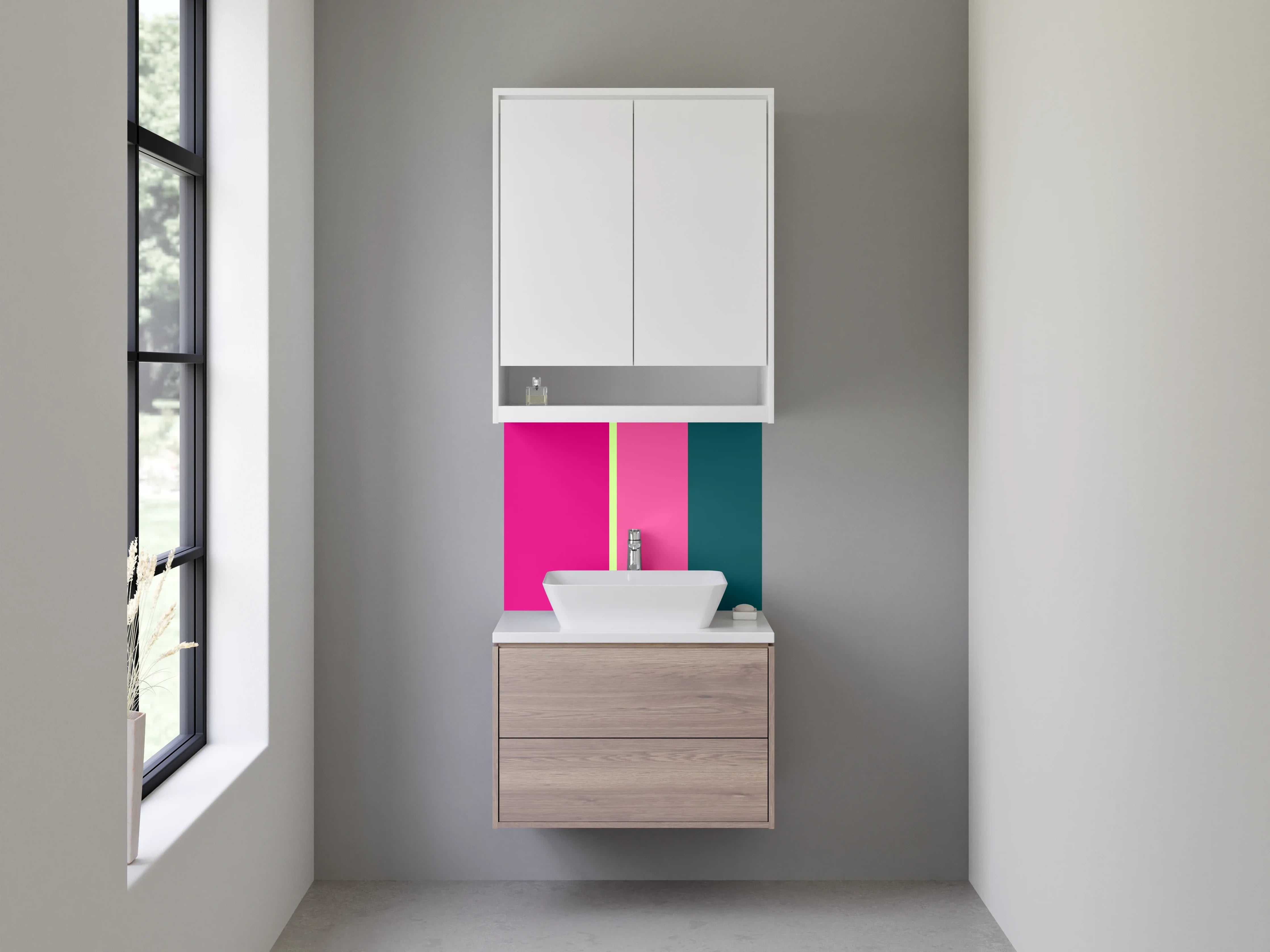 Waschbecken-Rückwand - Bunte Farbblöcke in Pink, Grün und Blau