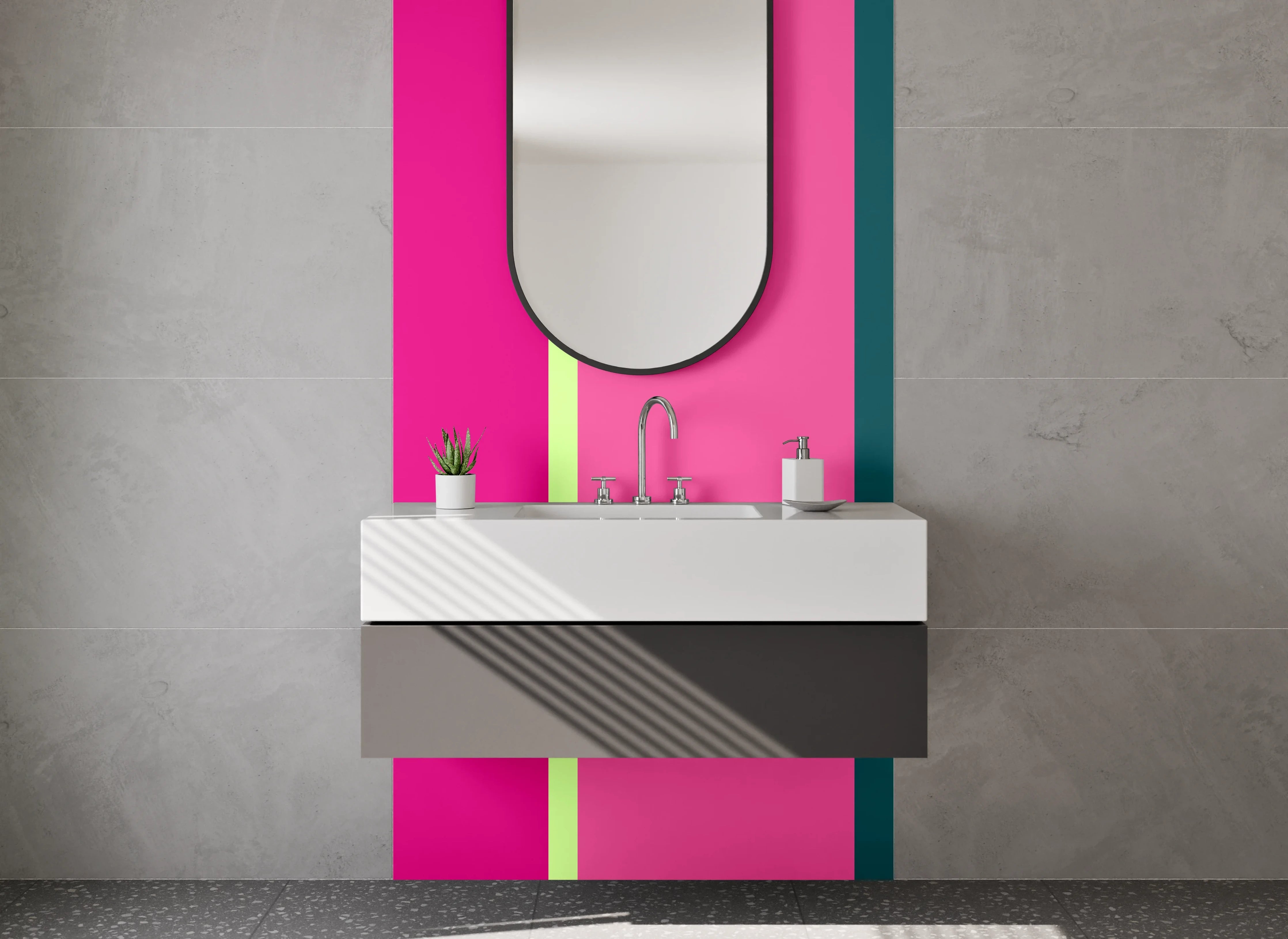 Waschbecken-Rückwand - Bunte Farbblöcke in Pink, Grün und Blau