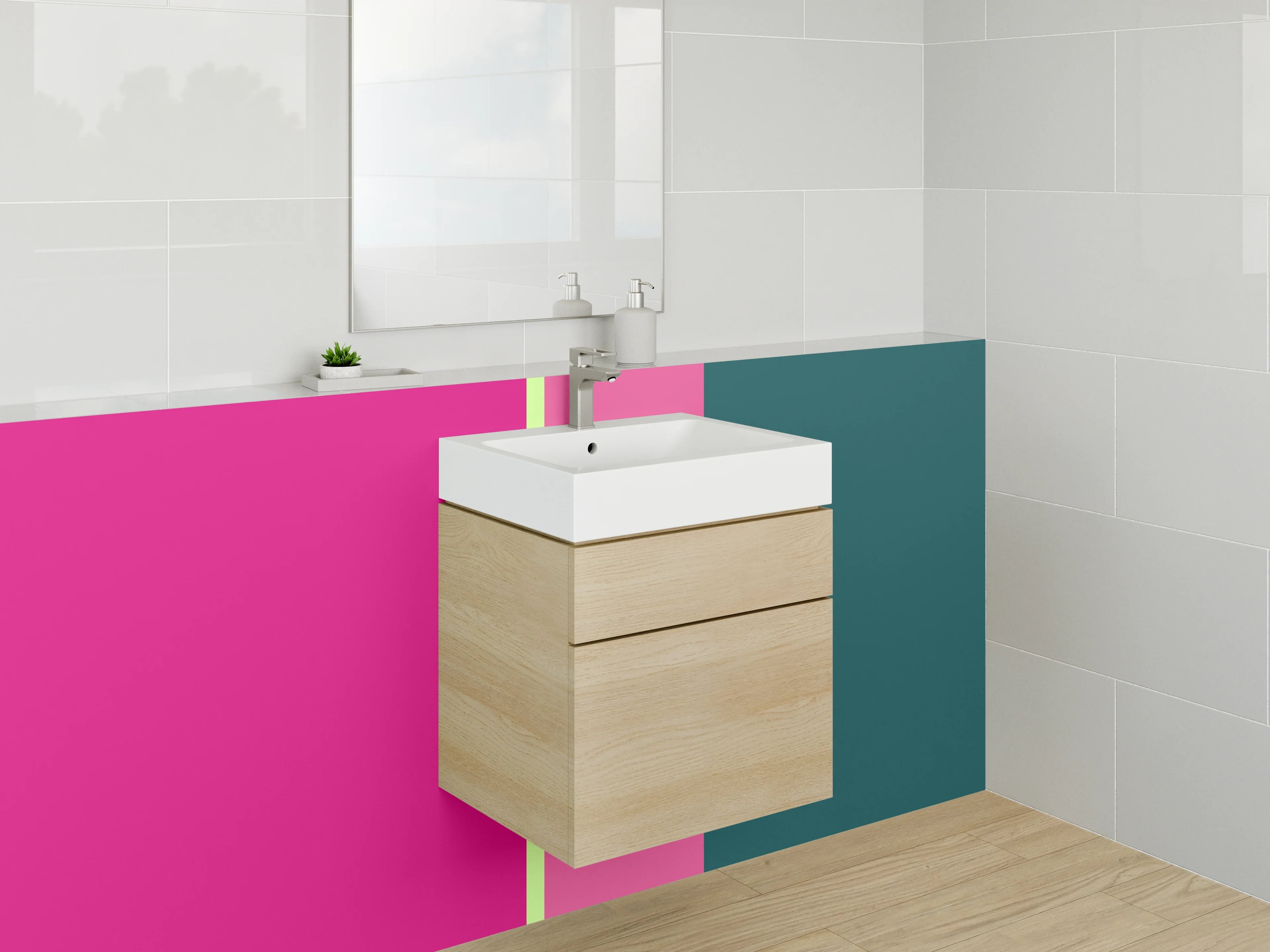 Waschbecken-Rückwand - Bunte Farbblöcke in Pink, Grün und Blau
