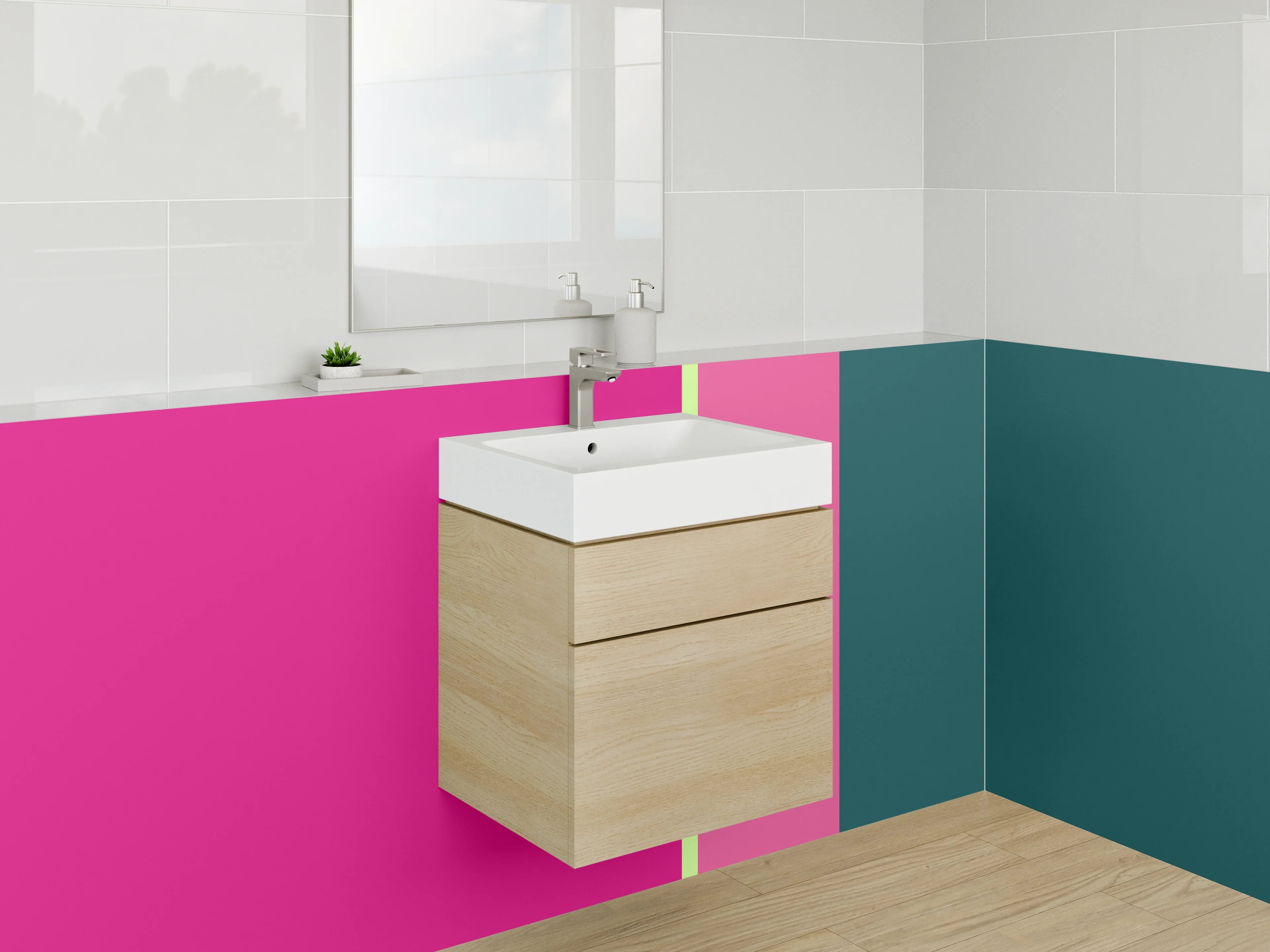 Waschbecken-Rückwand - Bunte Farbblöcke in Pink, Grün und Blau