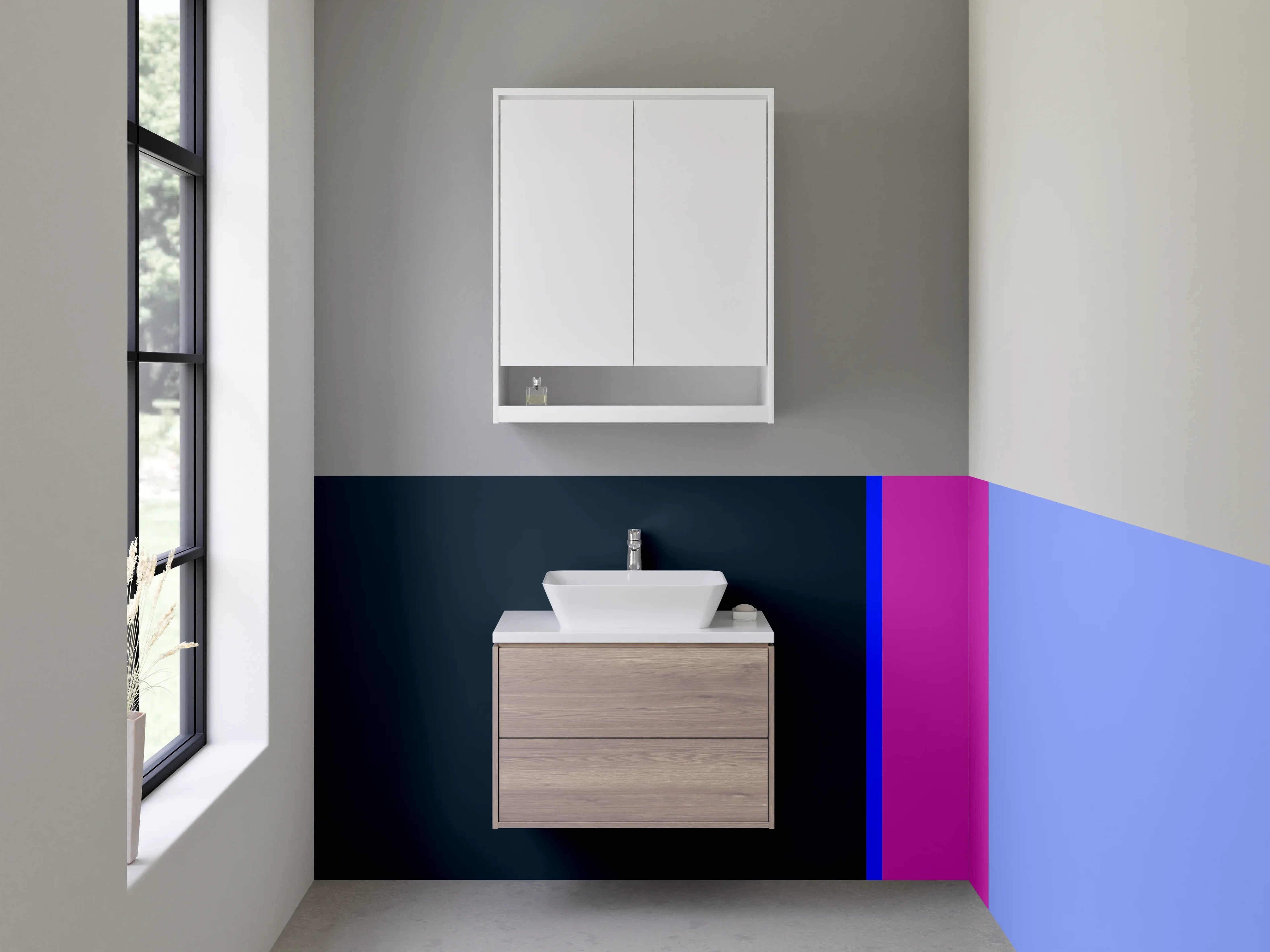 Waschbecken-Rückwand - Bunte Farbpalette mit Blautönen