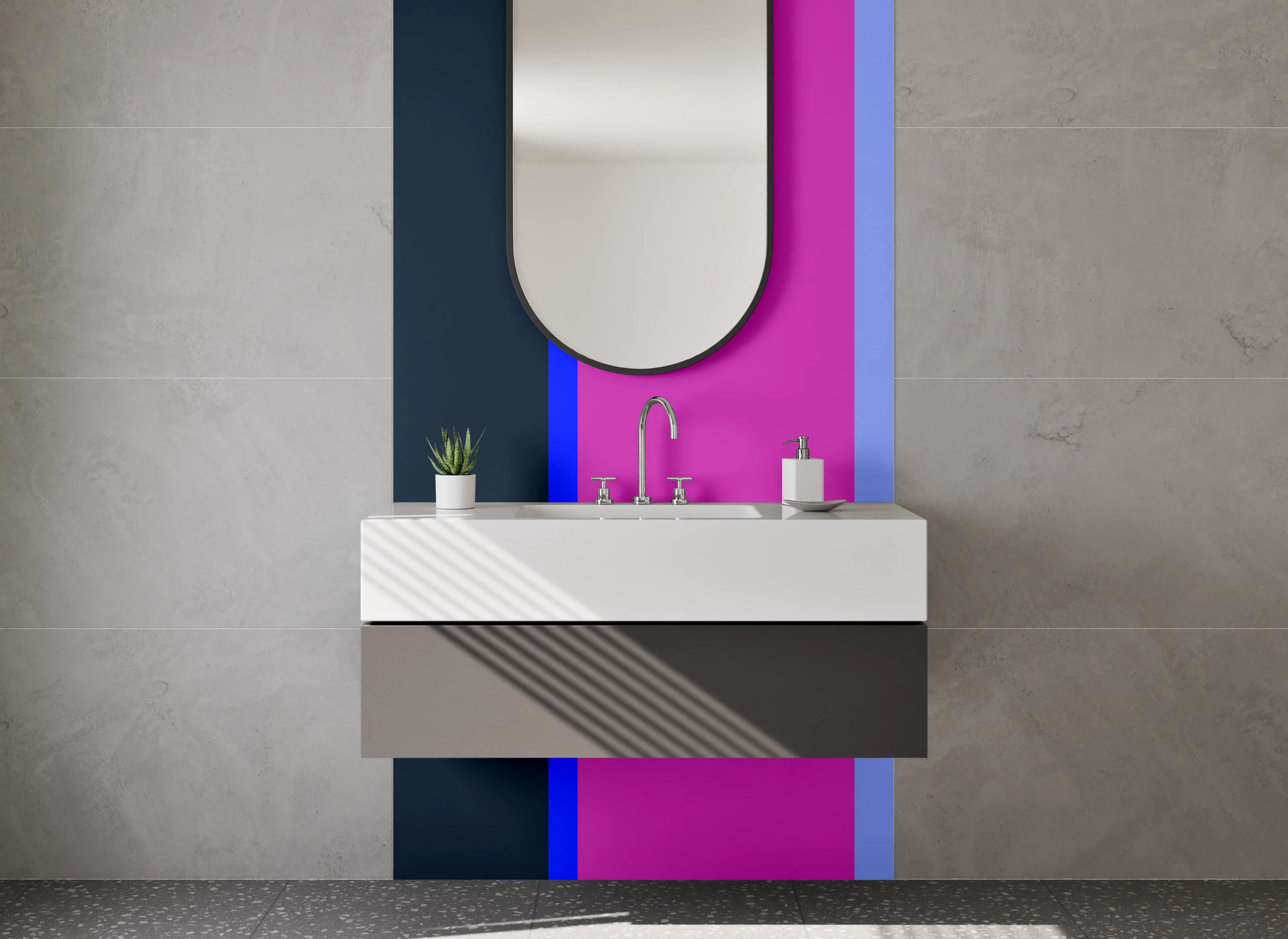 Waschbecken-Rückwand - Bunte Farbpalette mit Blautönen