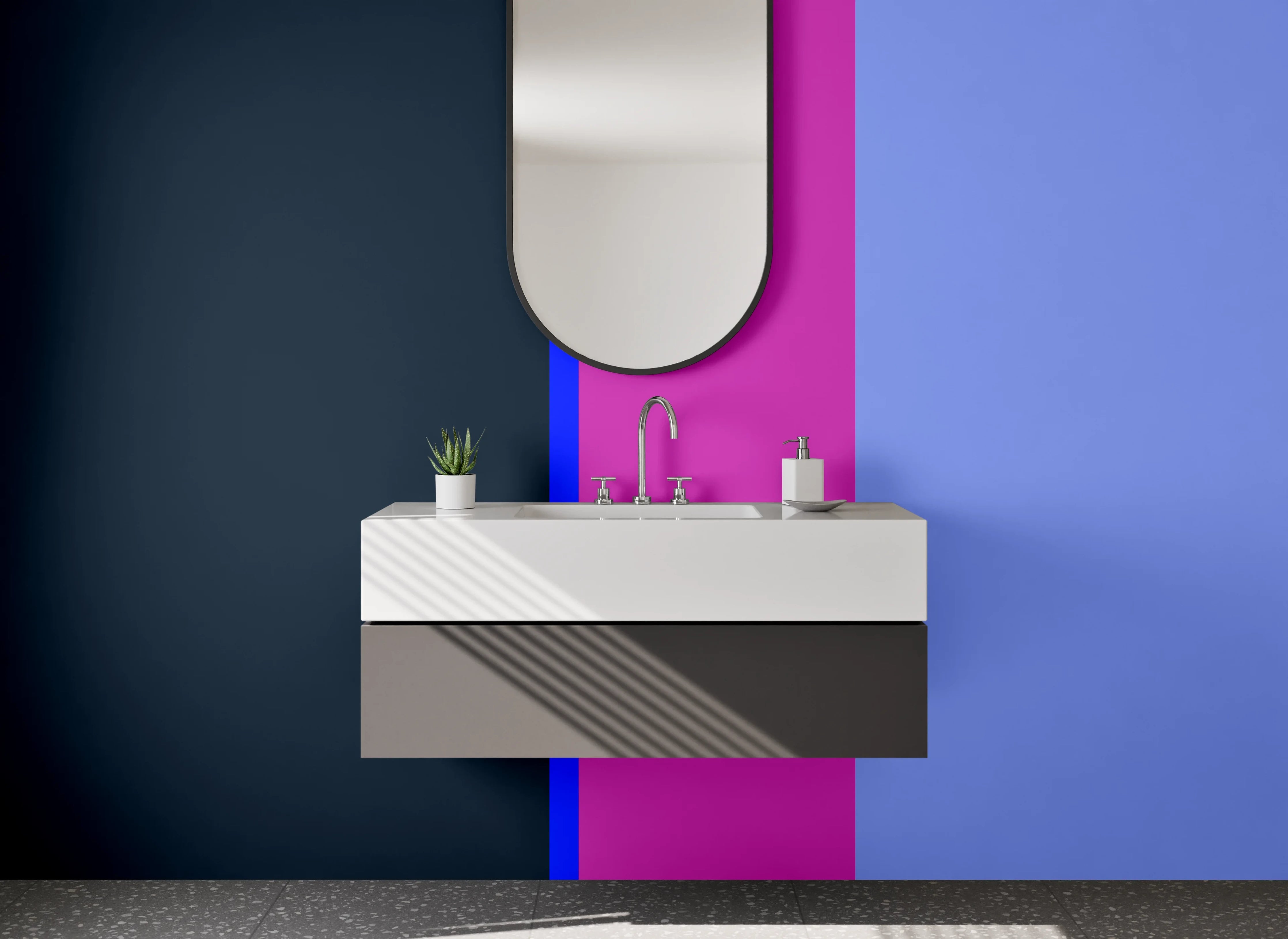 Waschbecken-Rückwand - Bunte Farbpalette mit Blautönen