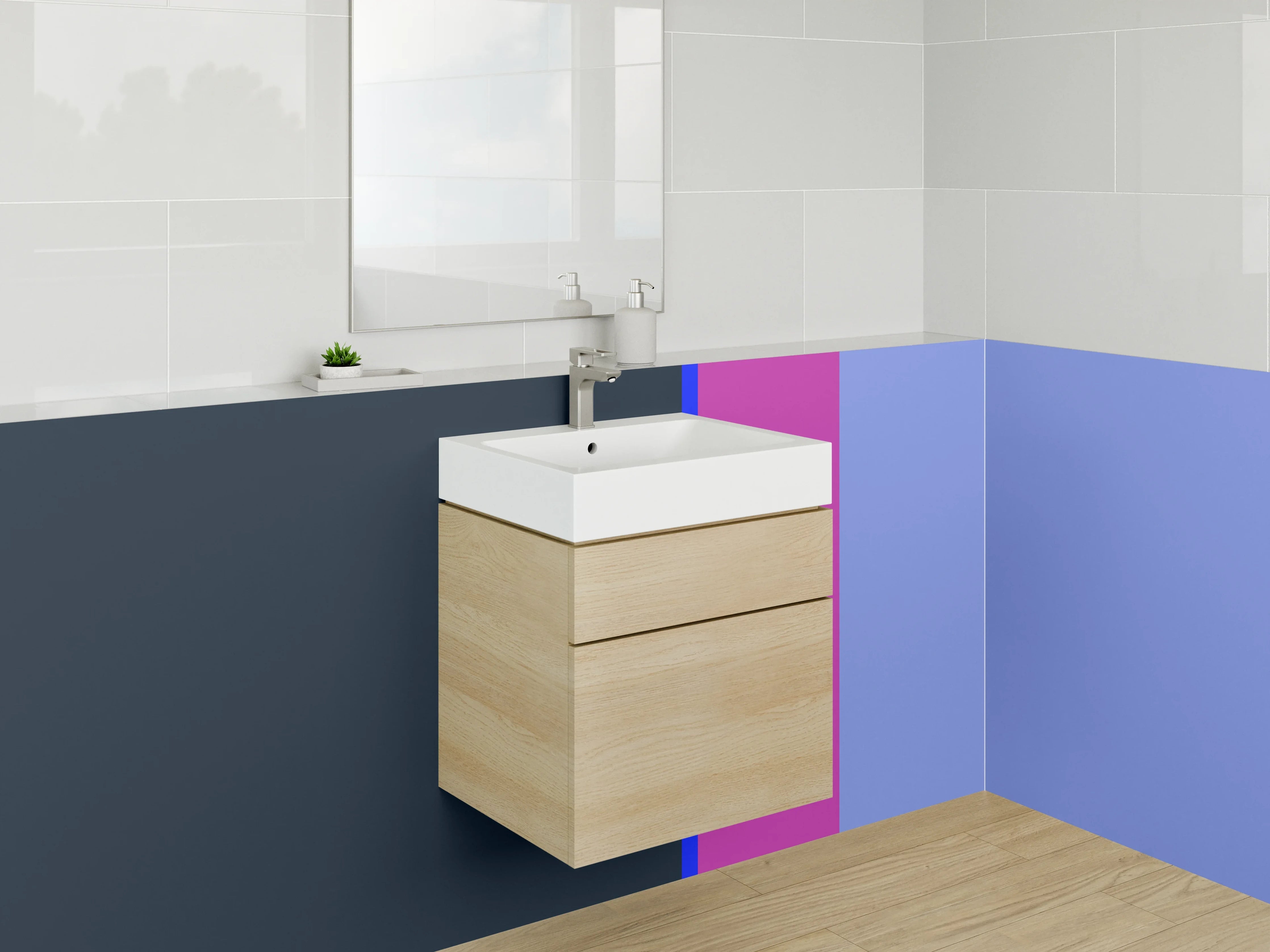 Waschbecken-Rückwand - Bunte Farbpalette mit Blautönen