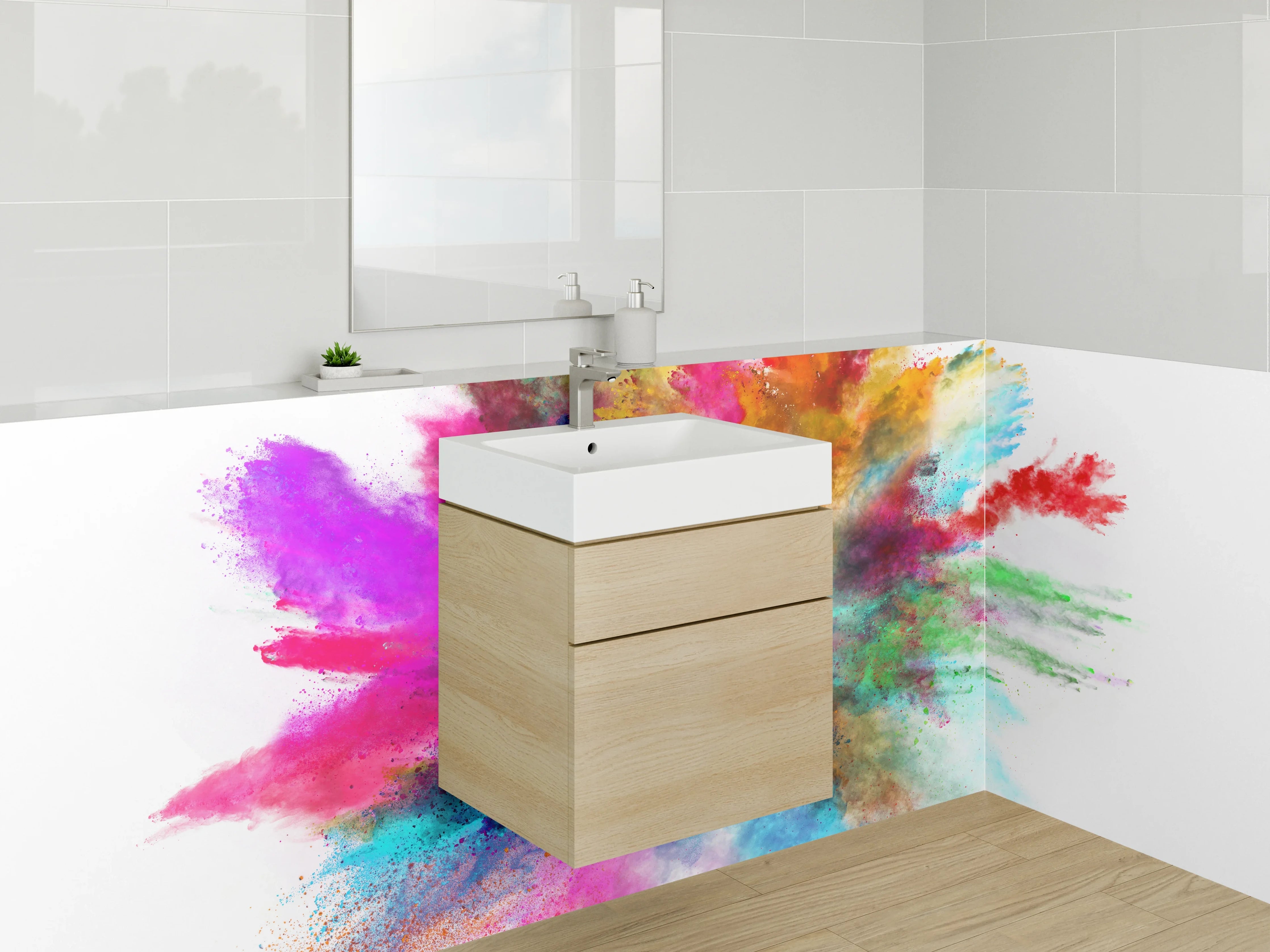 Waschbecken-Rückwand - Bunte Farbsplosion