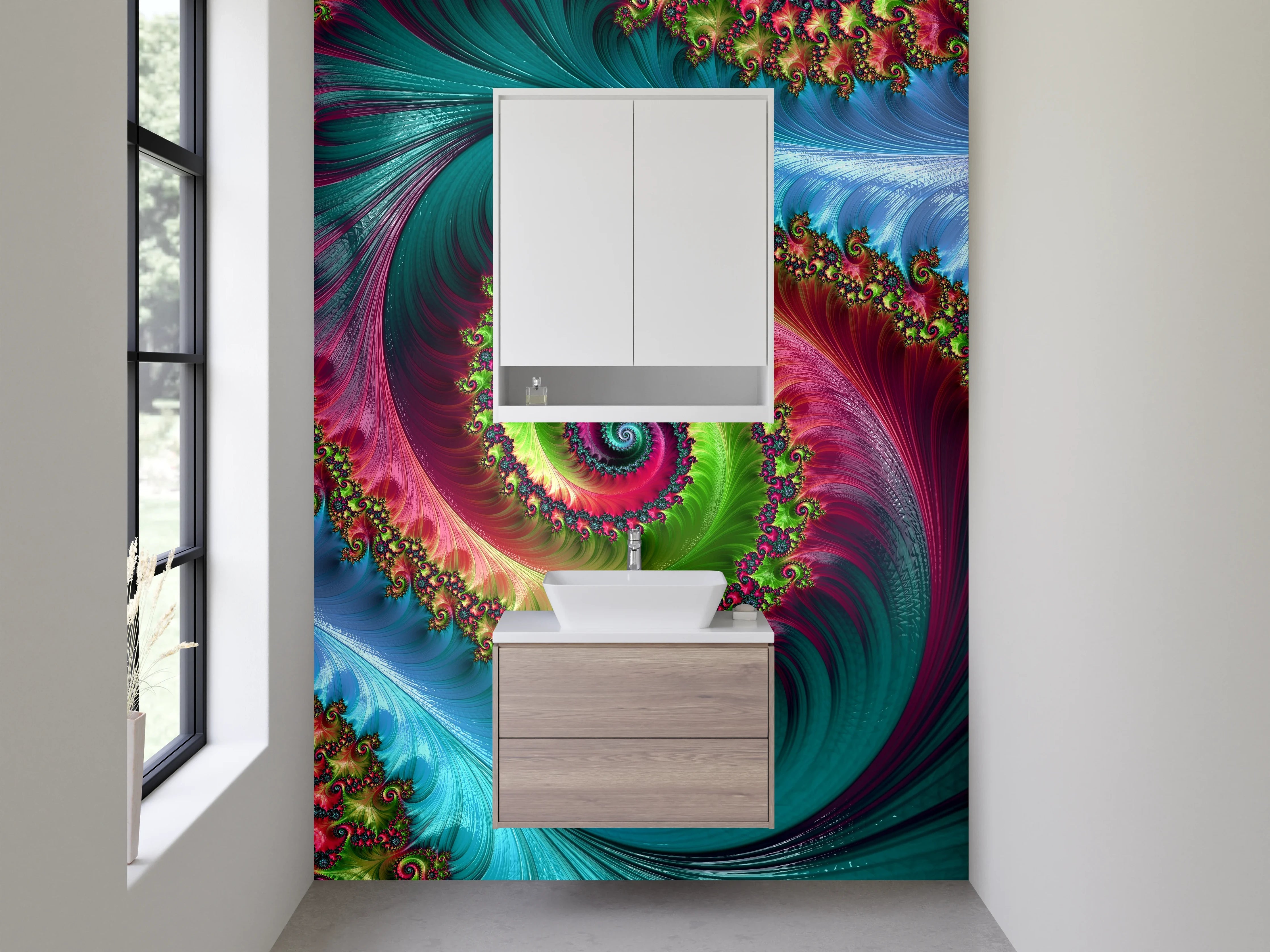 Waschbecken-Rückwand - Bunte Fraktal-Explosion Abstraktes Design