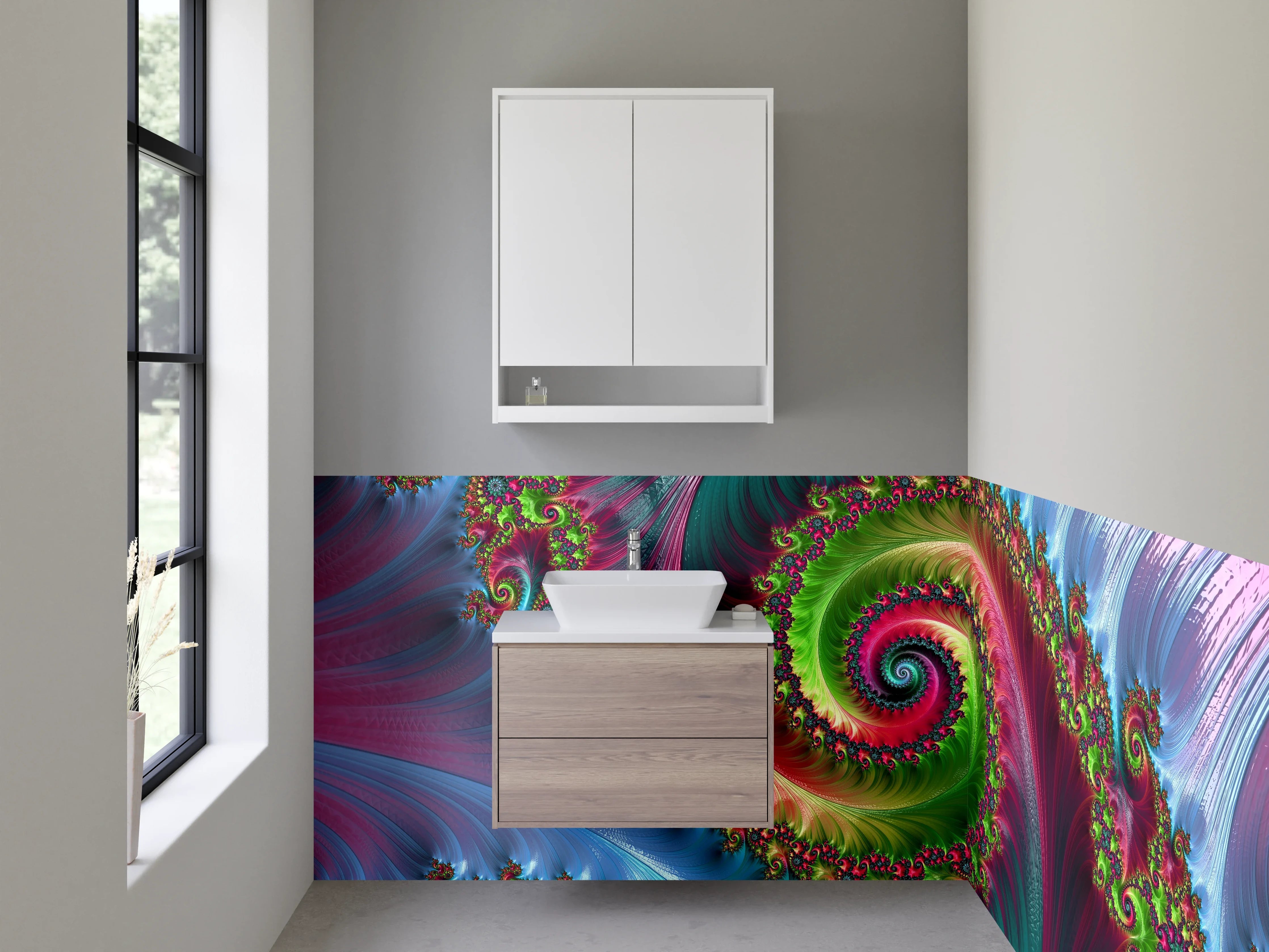 Waschbecken-Rückwand - Bunte Fraktal-Explosion Abstraktes Design