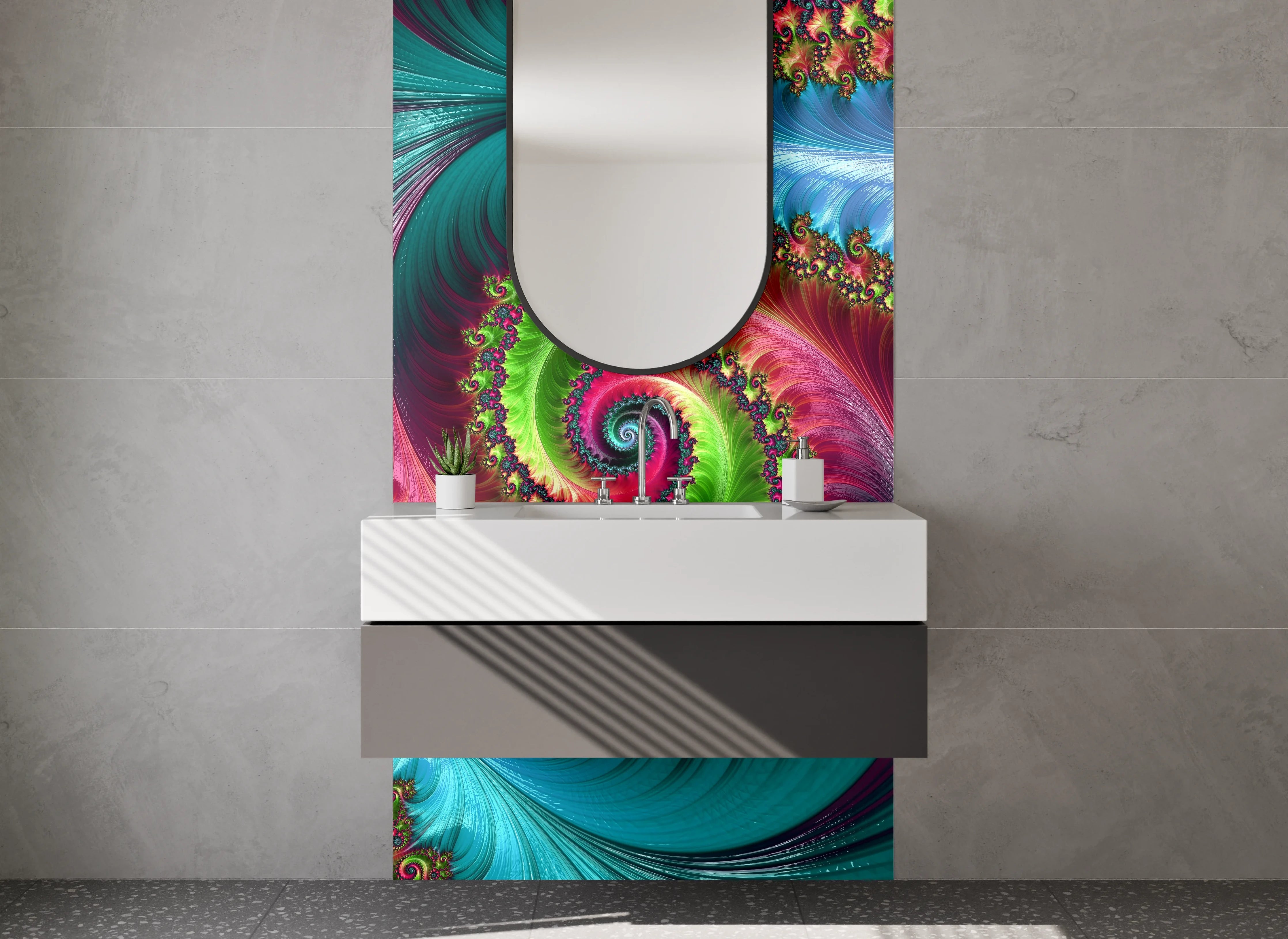 Waschbecken-Rückwand - Bunte Fraktal-Explosion Abstraktes Design