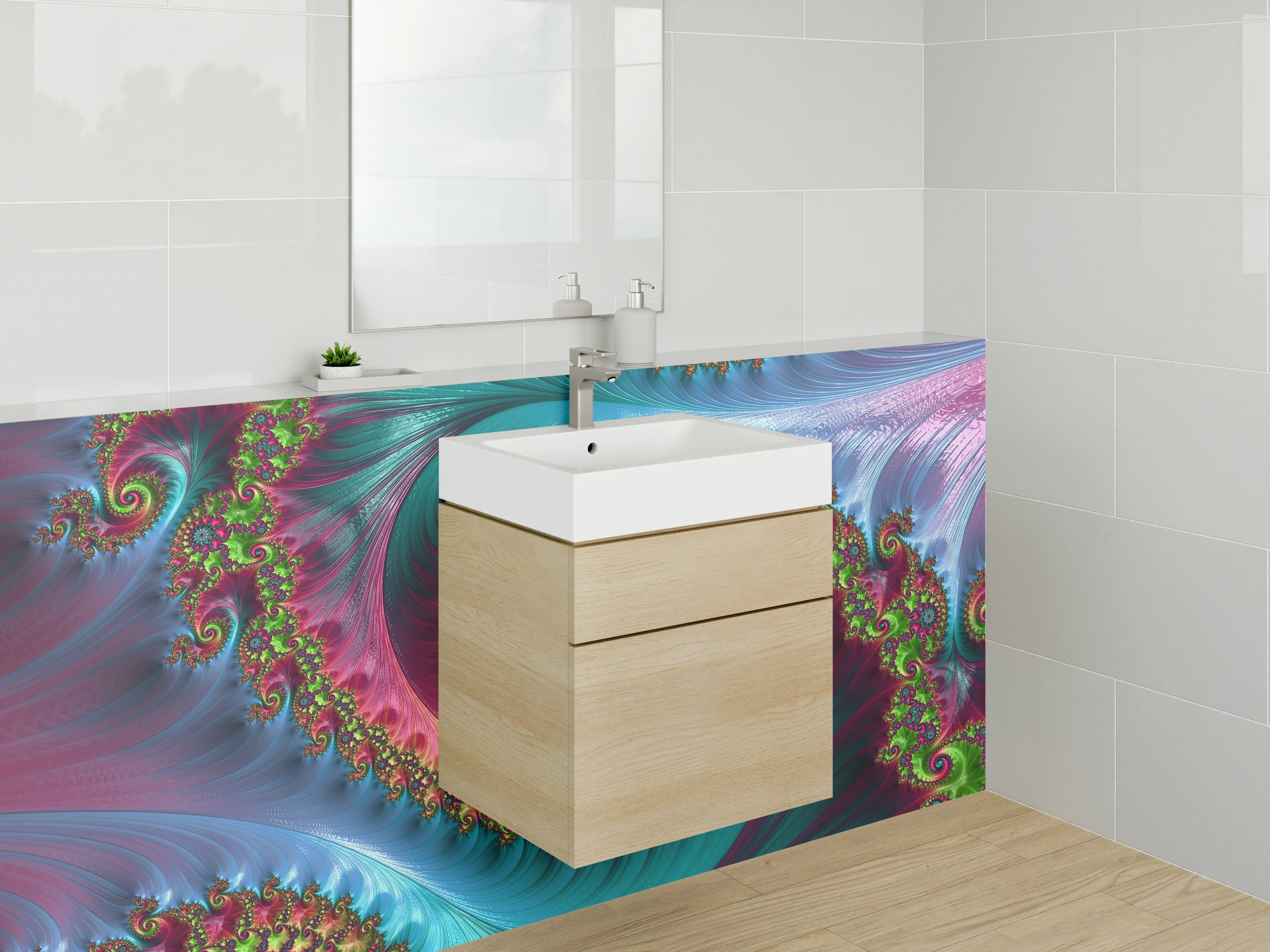 Waschbecken-Rückwand - Bunte Fraktal-Explosion Abstraktes Design