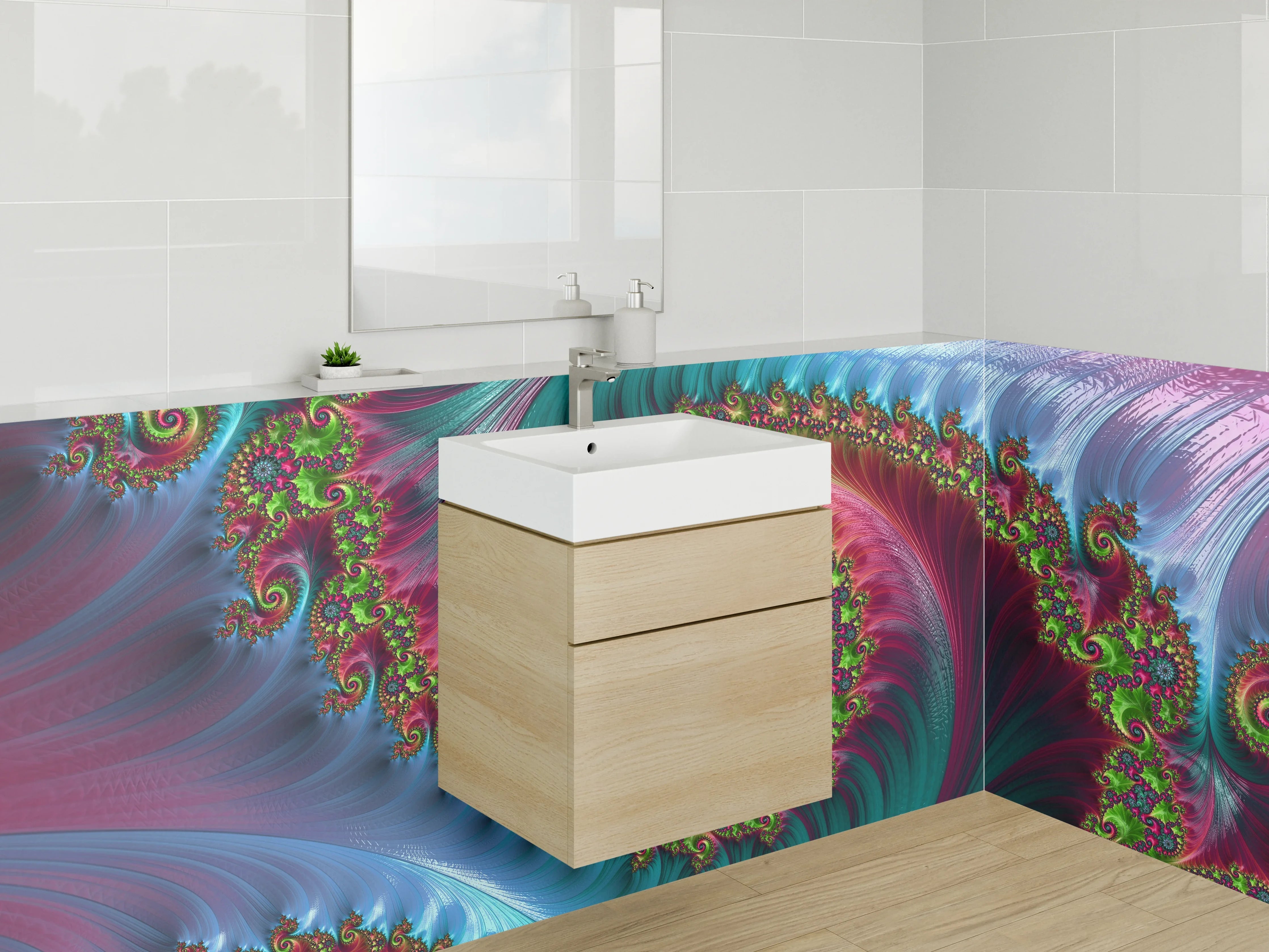 Waschbecken-Rückwand - Bunte Fraktal-Explosion Abstraktes Design