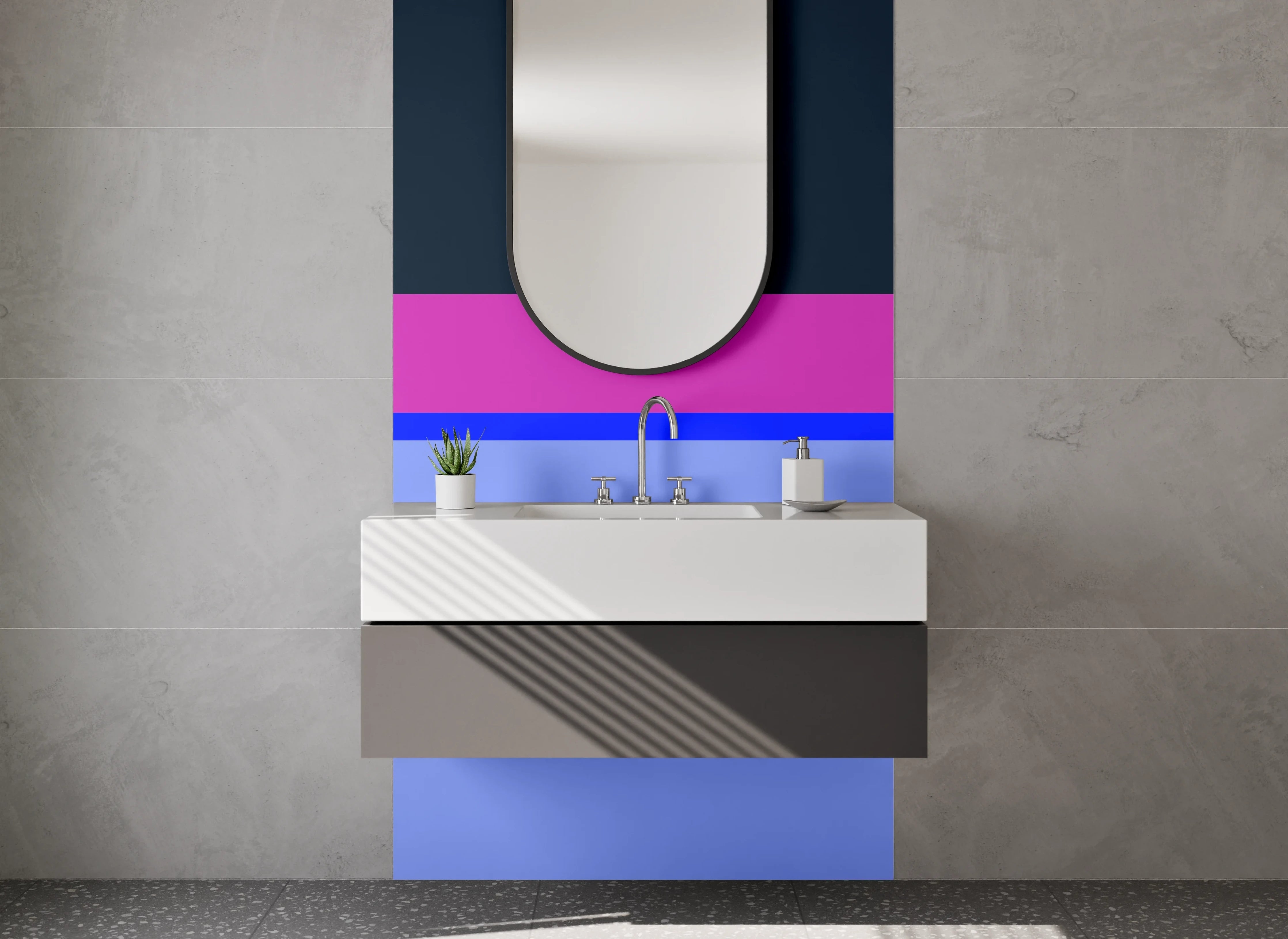 Waschbecken-Rückwand - Bunte Linien auf dunklem Hintergrund